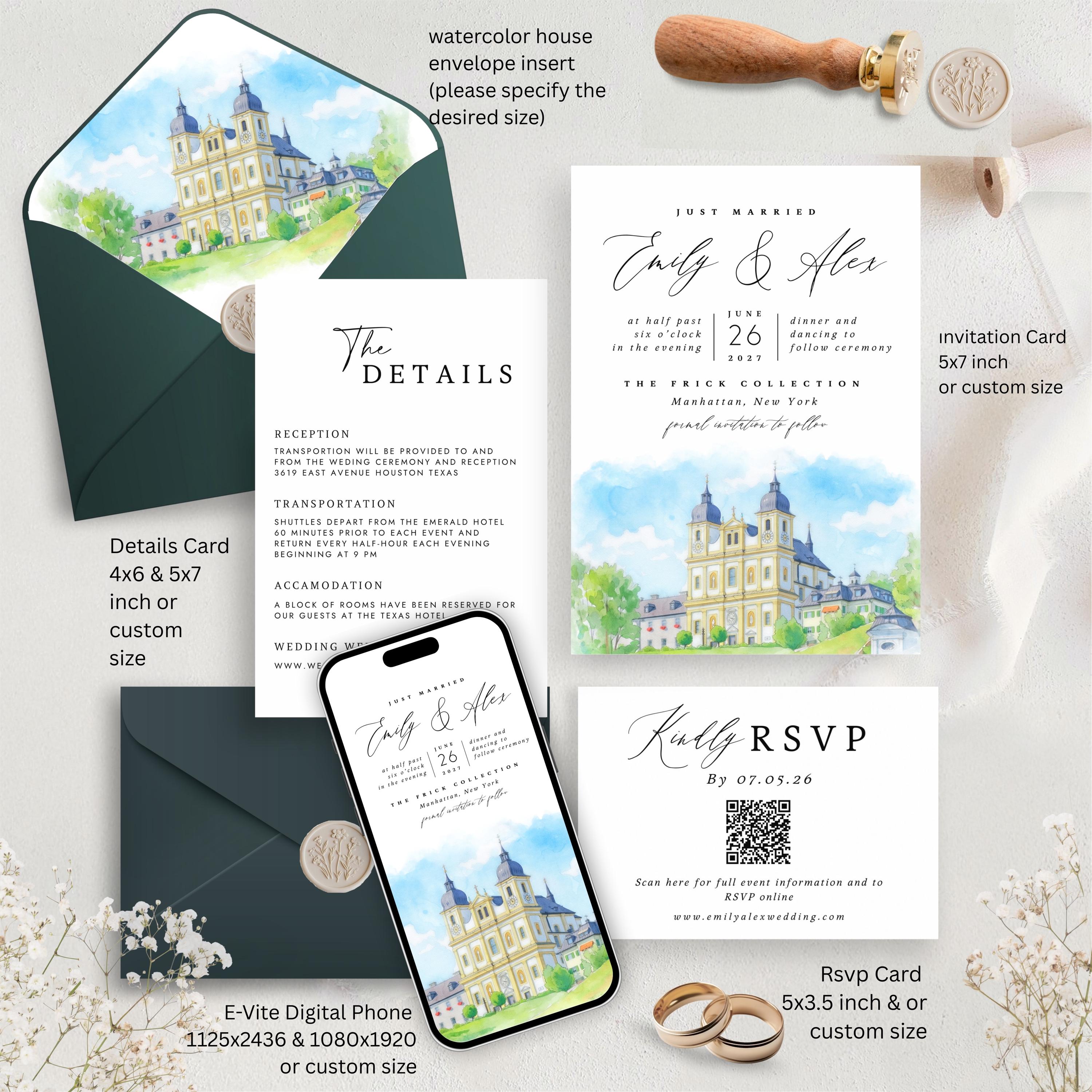 Custom Watercolor Venue Wedding Invitation | Editable Canva Invite Template | Modern Wedd Template,