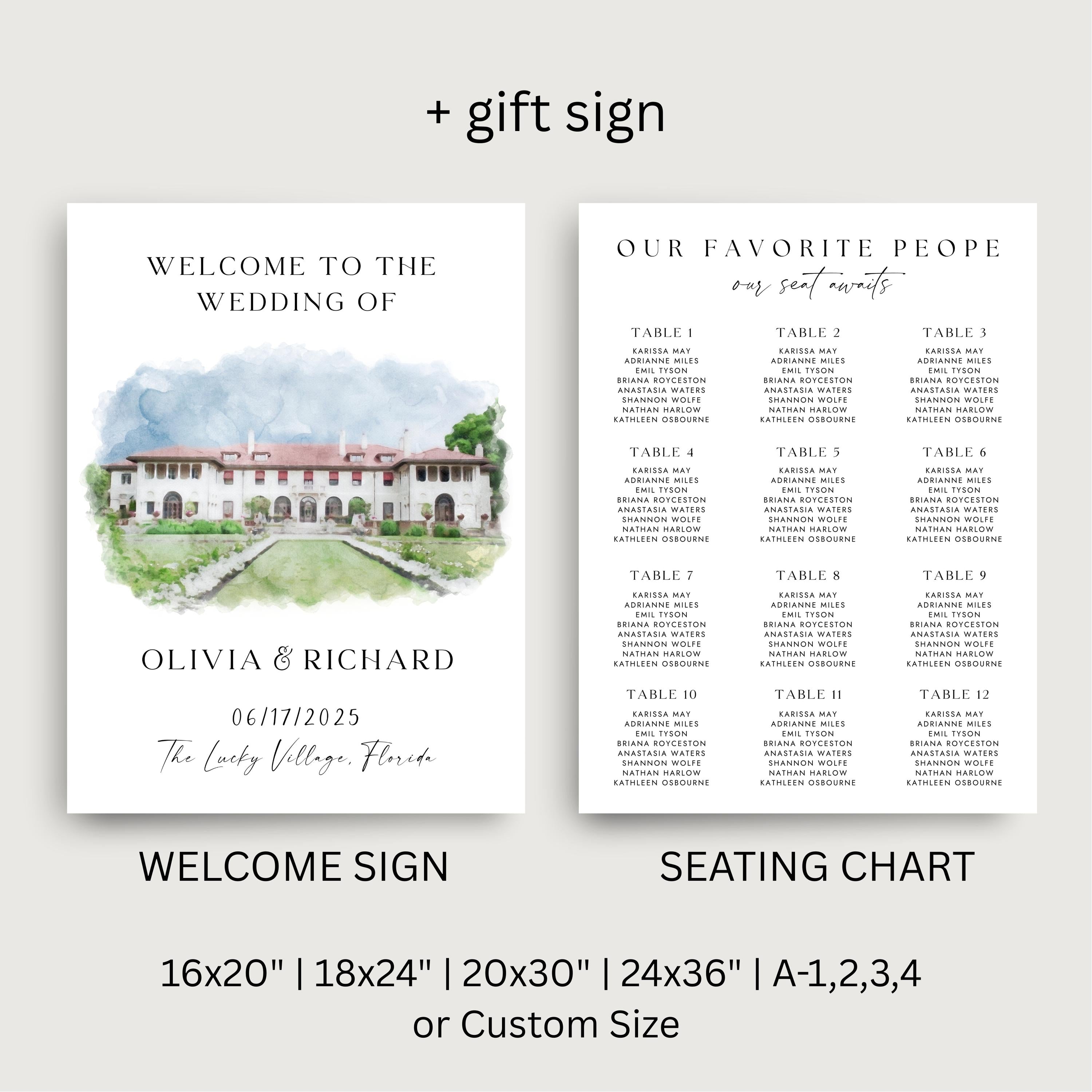 Custom Watercolor Venue Wedding Invitation Suite | Modern Invite set | Editable Canva Template