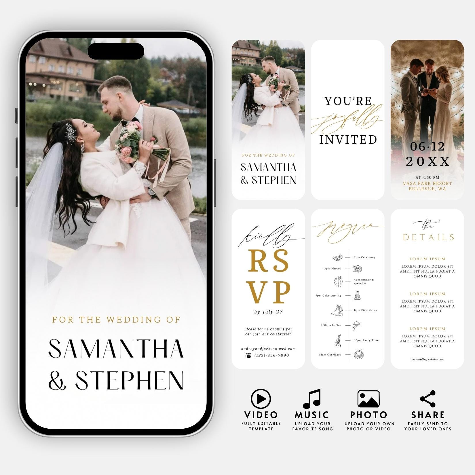 Animated Wedding Video Invitation Template, Canva Editable, Add Photo and Music