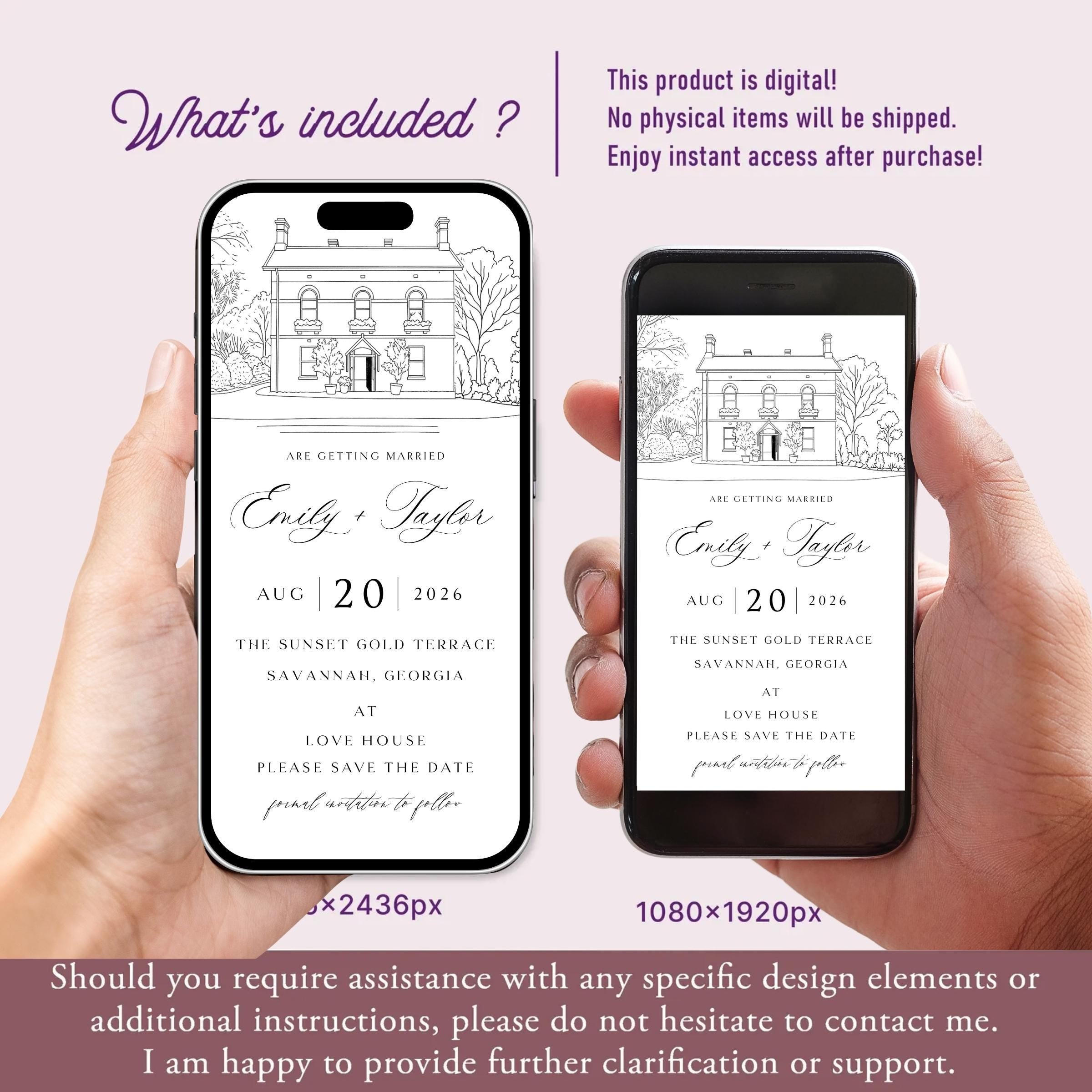 Digital Venue Sketch Save the Date: Personalized E-vite (JPEG, PNG, PDF