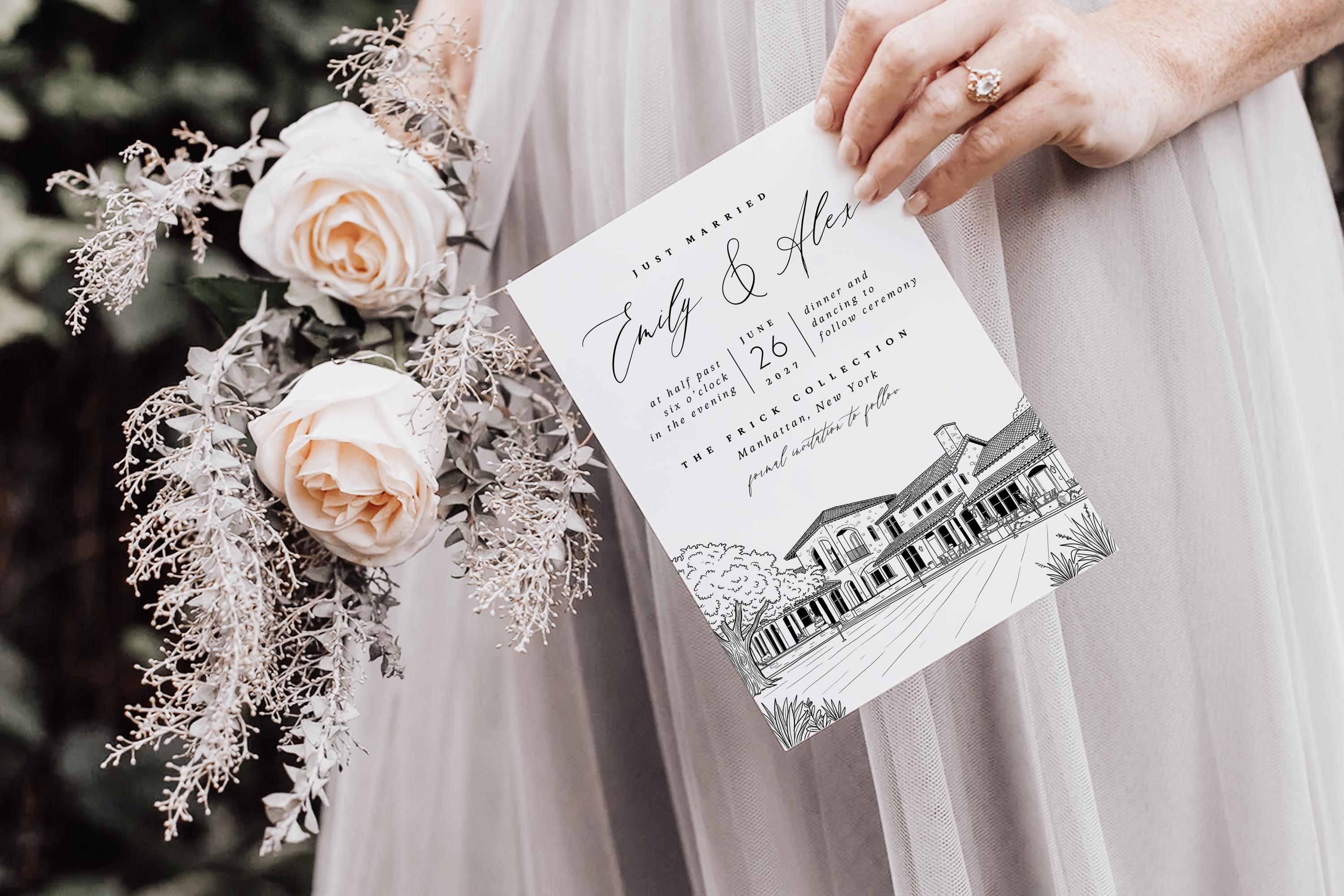 Personalized Wedding Venue Sketch Invitation Suite | Modern Wedding Stationery Bundle | Editable Canva Template