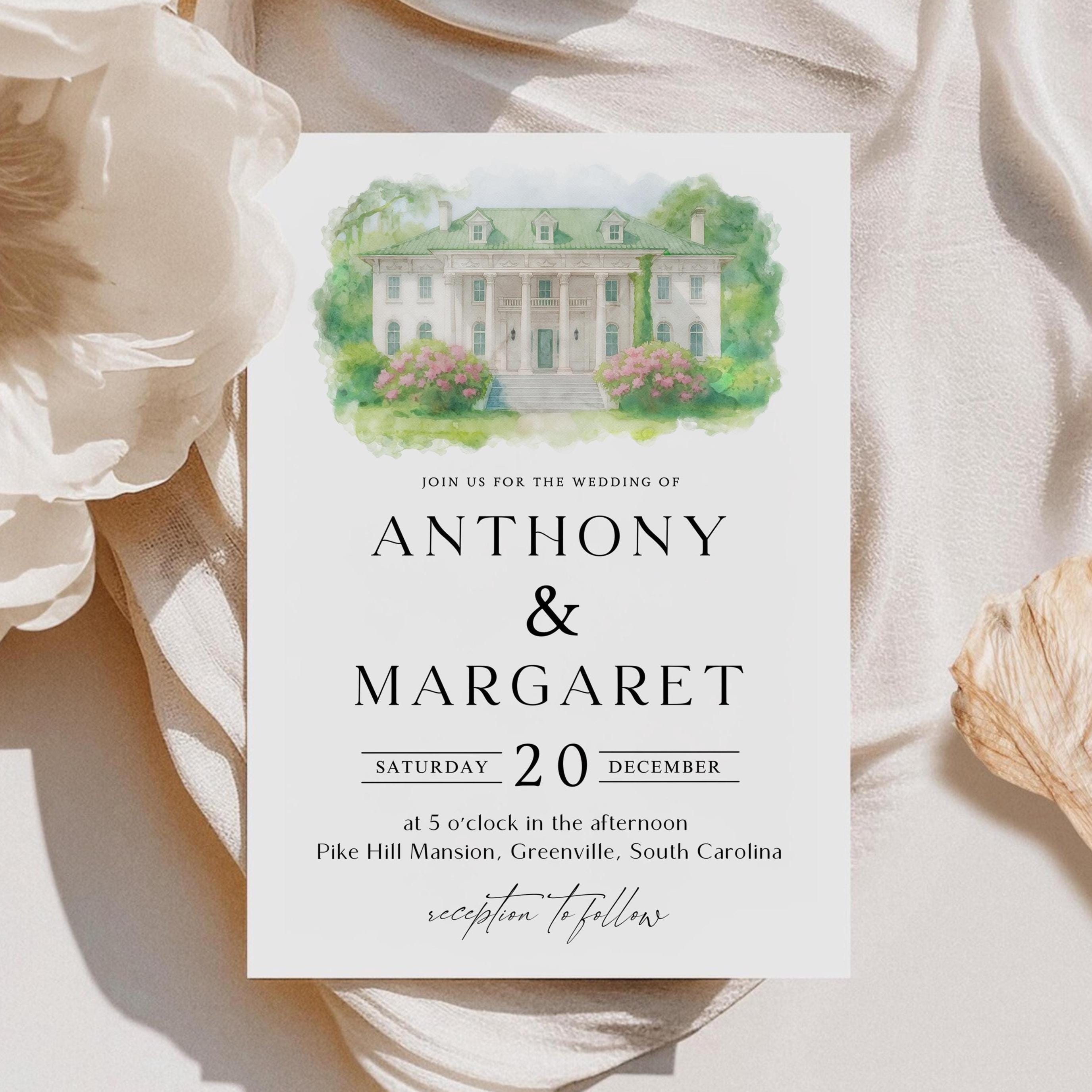 Custom Watercolor Wedding Venue Invitation Template (DIY Canva Edit)