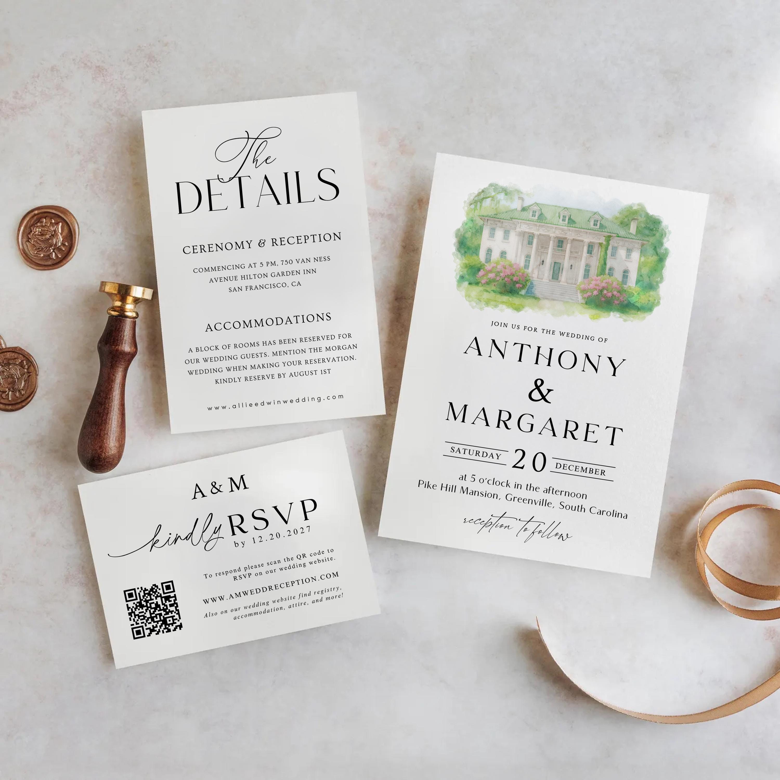 Custom Watercolor Wedding Venue Invitation Template: DIY Canva Design (Digital Download