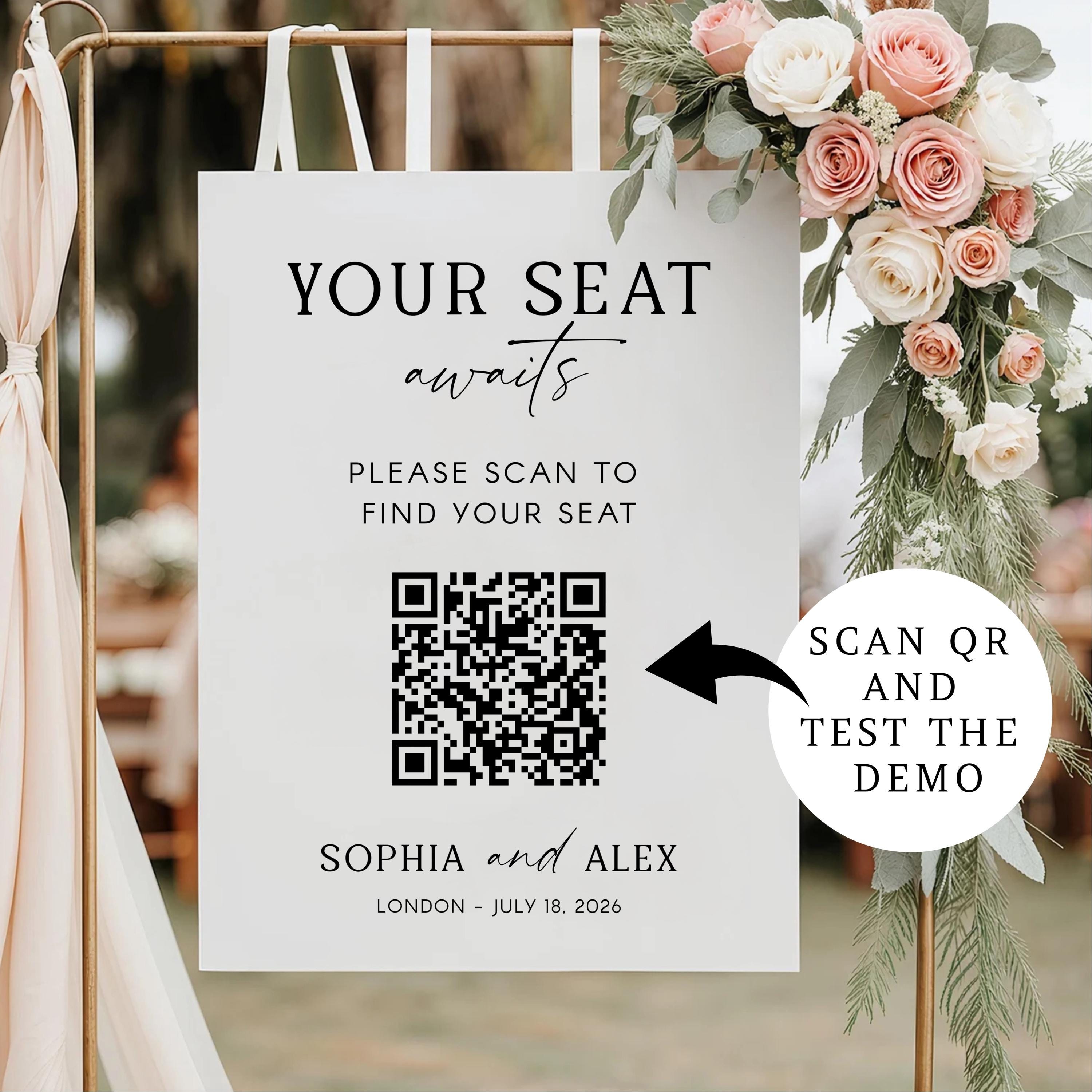 Digital Wedding Seating Chart Template: QR Code Welcome Sign