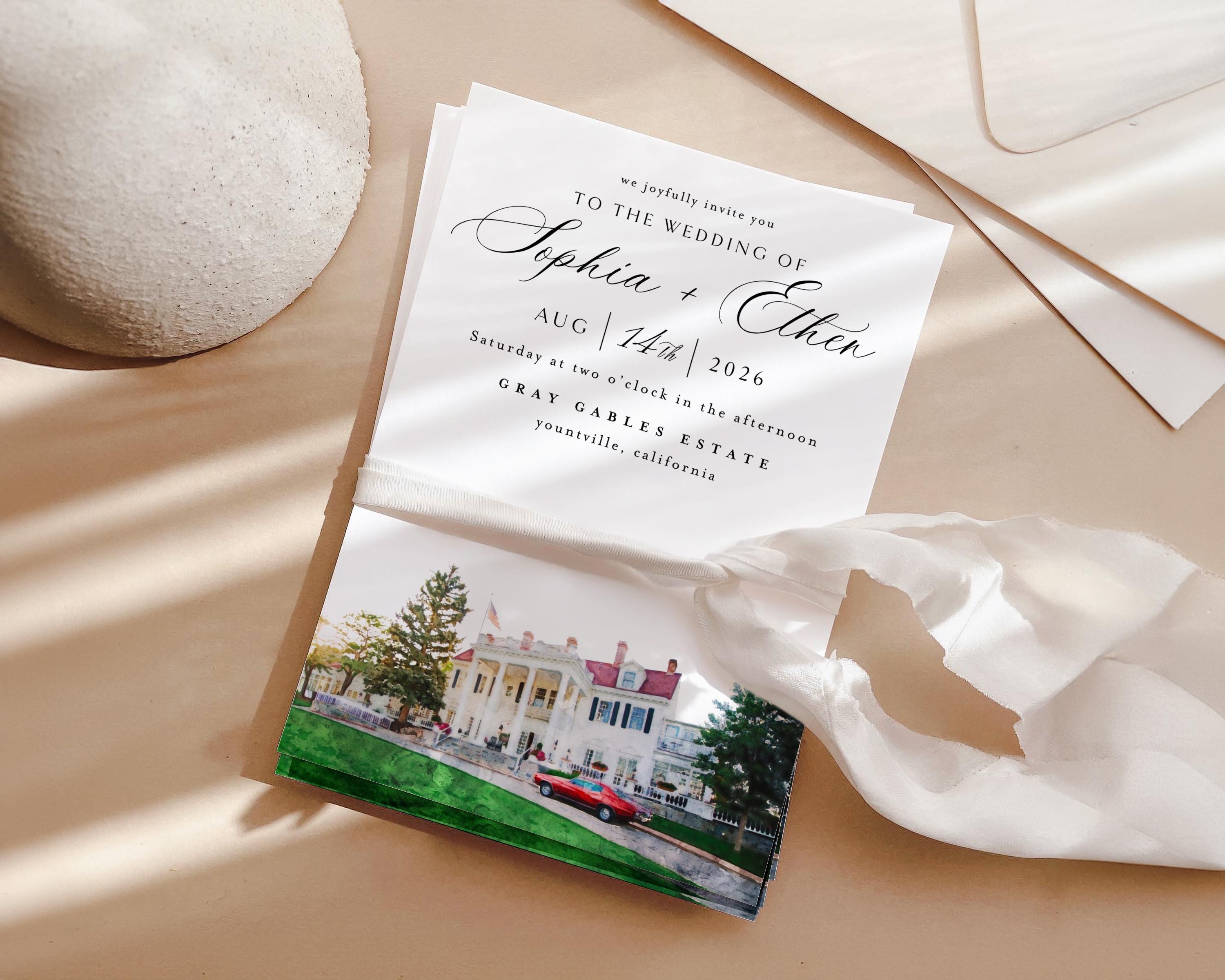 Custom Watercolor Venue Wedding Invitation Template (Digital Download)