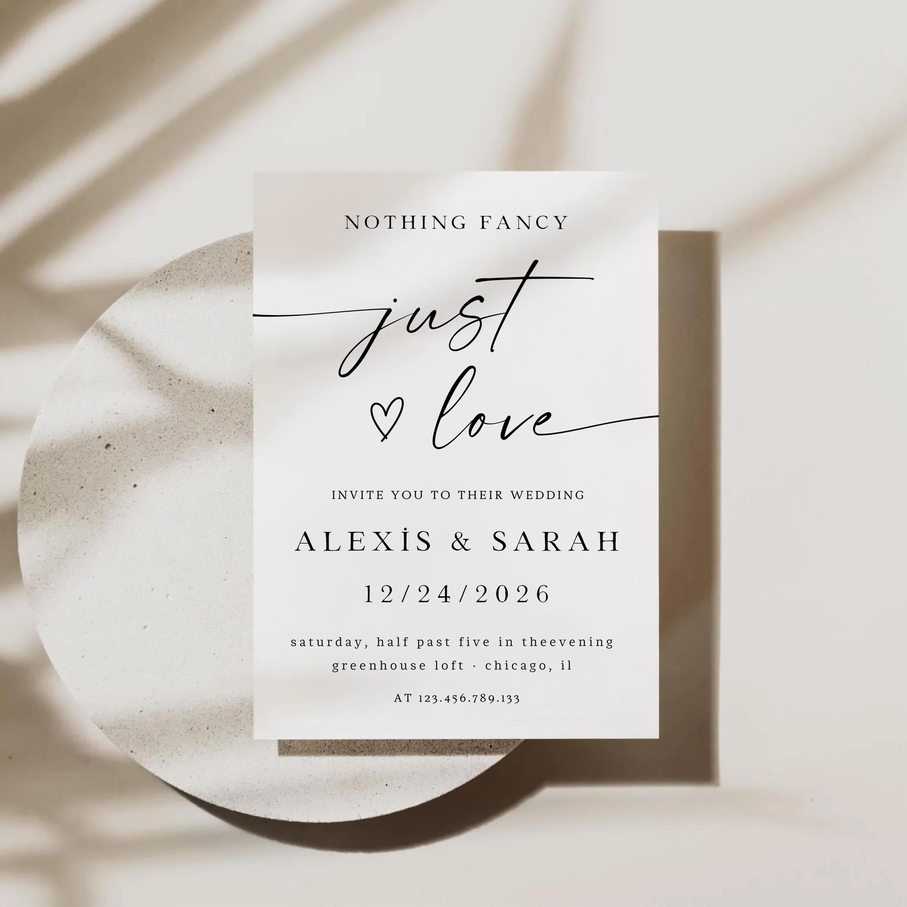 Modern Elopement Wedding Invitation, Minimalist Reception Invite (Canva Template)