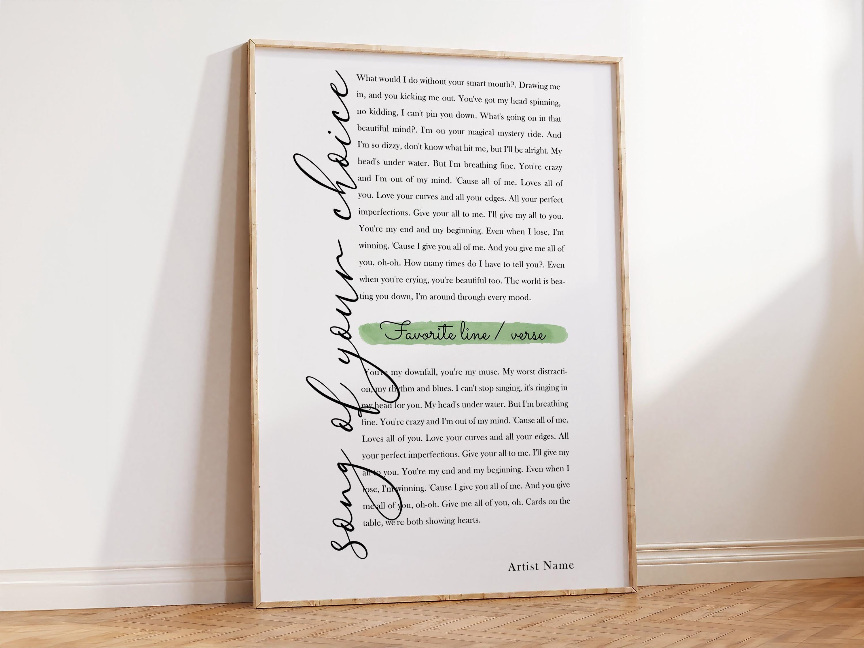Personalized Wedding Song Lyrics Print - Retro Handwritten Style