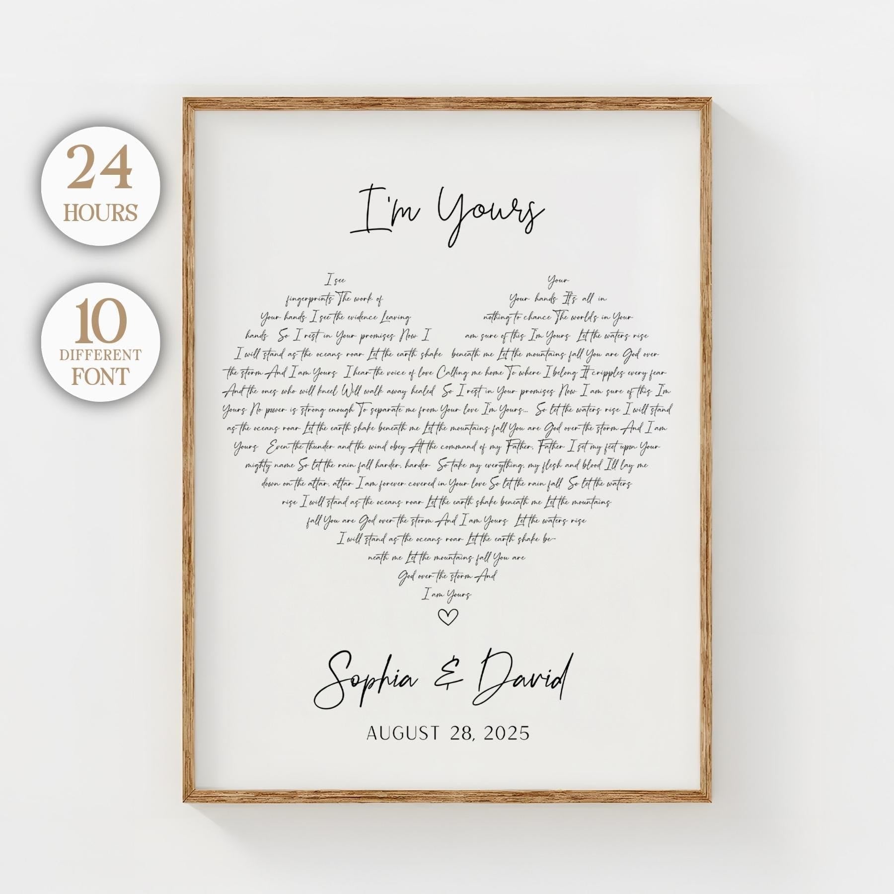 Personalized Heart Song Lyric Print: Wedding Vows Artwork