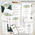 Custom Watercolor Venue Wedding Invitation Suite | Modern Invite set | Editable Canva Template