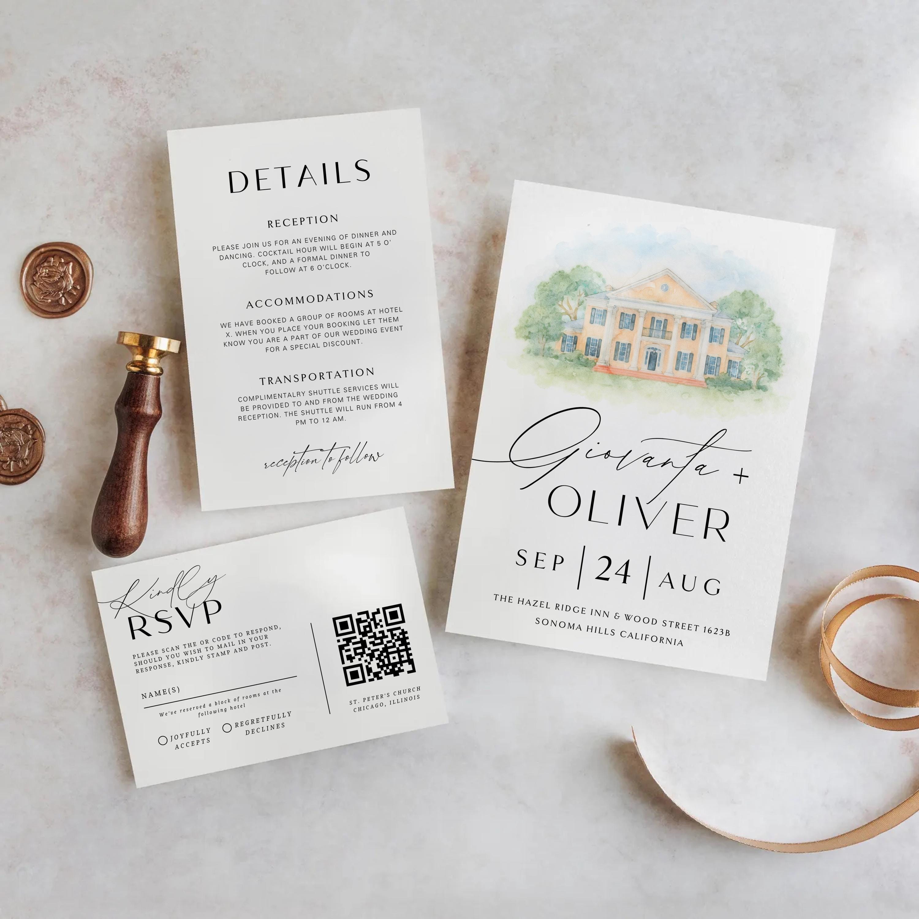 Custom Watercolor Venue Wedding Invitation (Canva Template)