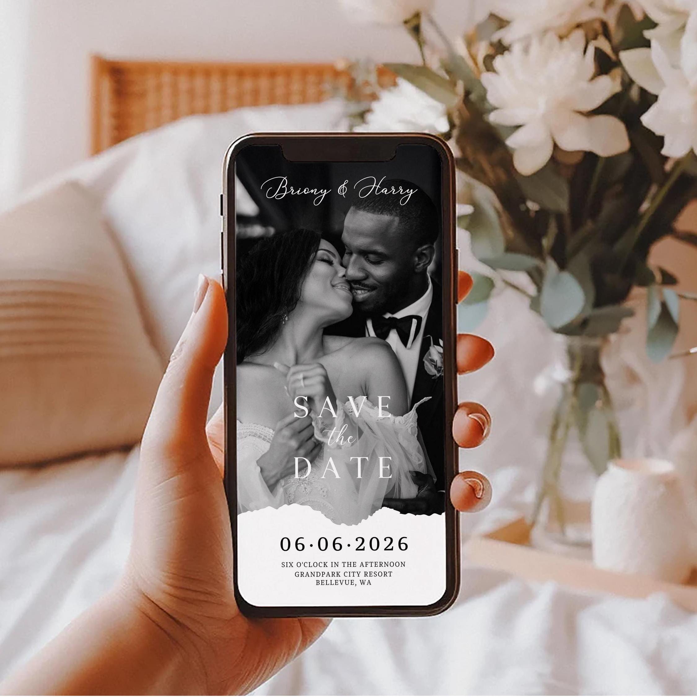 Animated Photo Save the Date Template: Editable Wedding Invitation (Digital Download)