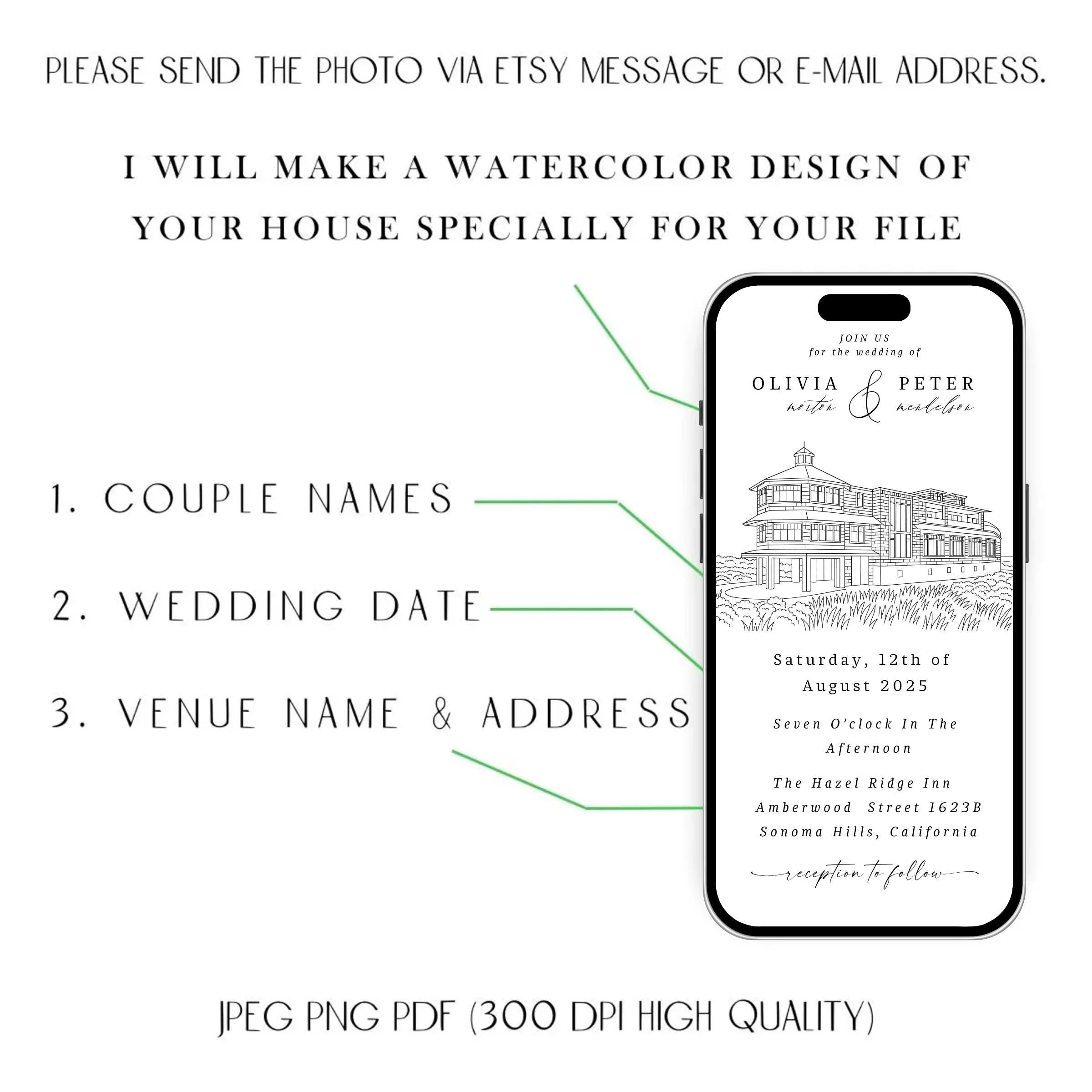 Digital Venue Sketch Save the Date: Personalized E-vite (JPEG, PNG, PDF