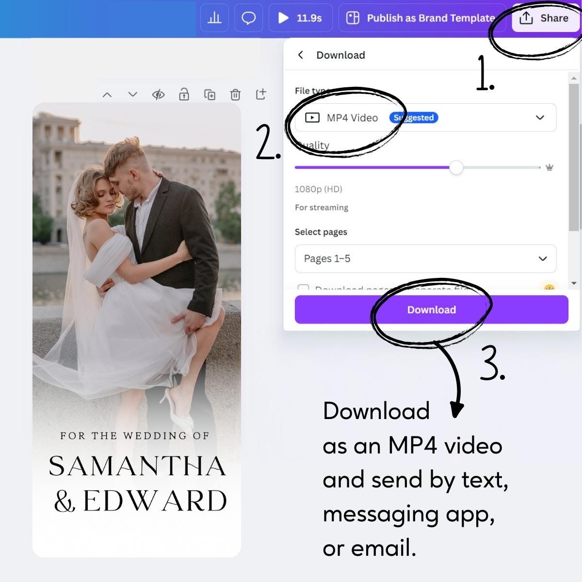 Animated Wedding Video Invitation Template, Canva Editable, Add Photo and Music