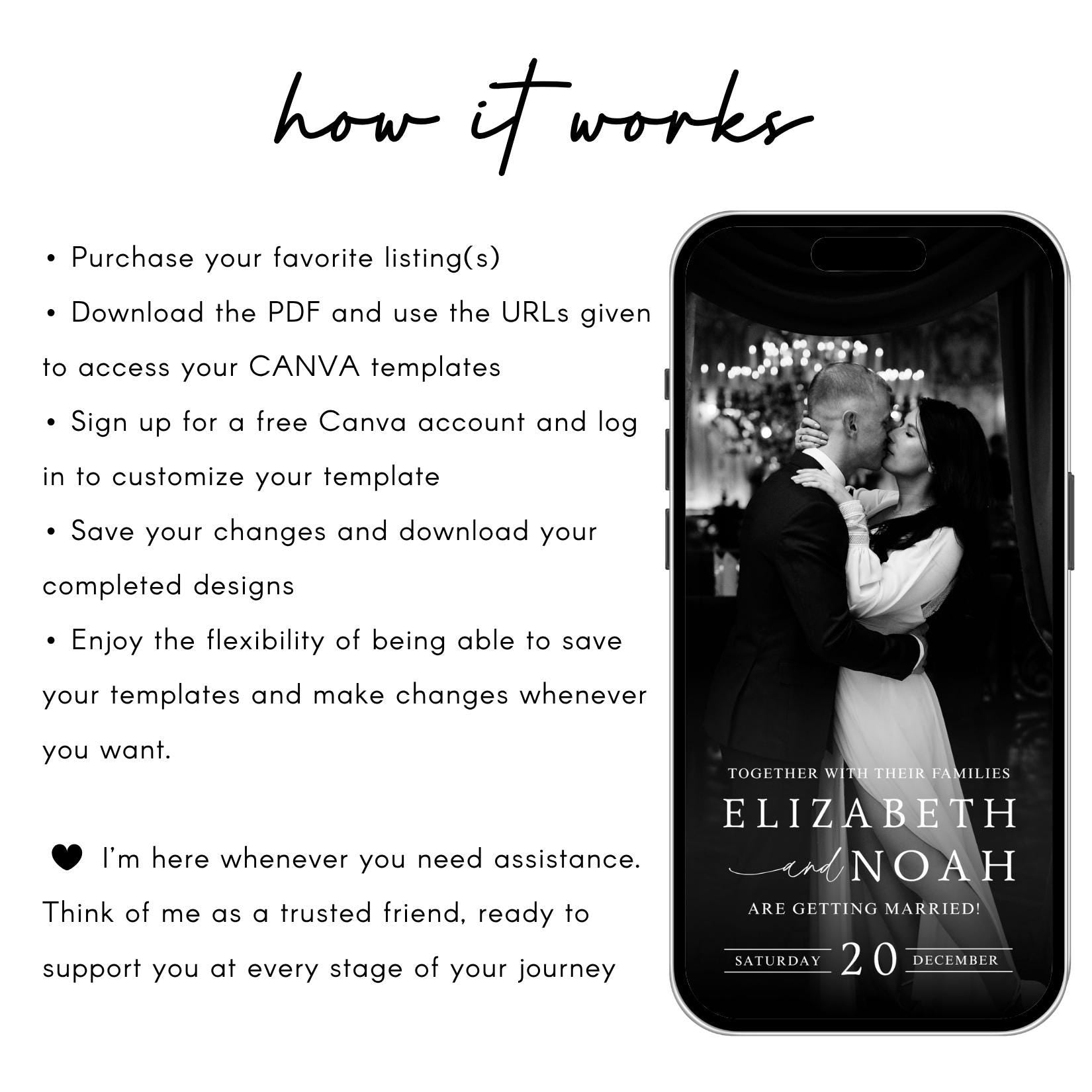 Animated Wedding Video Invitation: Minimalist Digital Phone Template (Canva Editable)