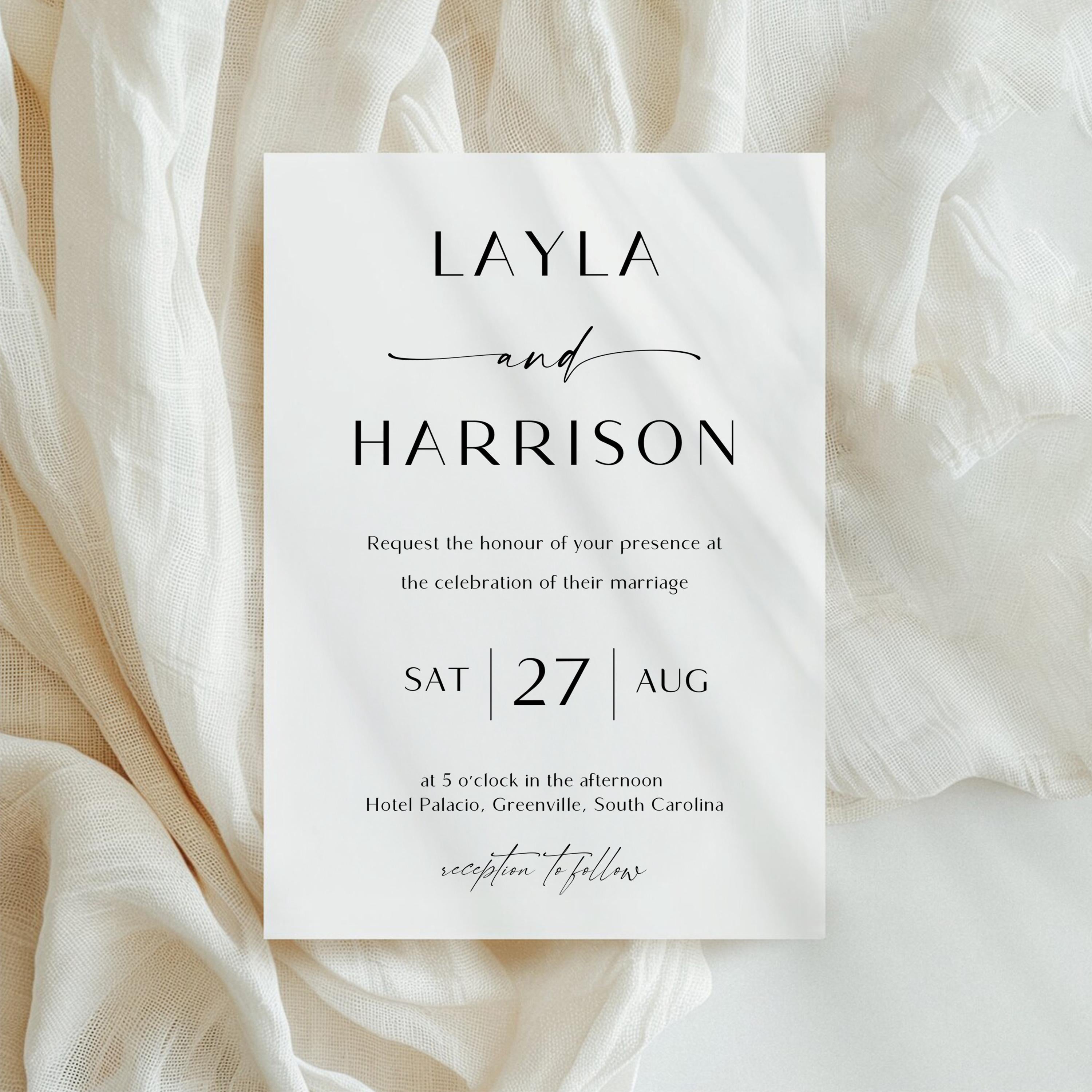 Minimalist Script Wedding Invitation Template: Editable Modern Invite (Digital Download)