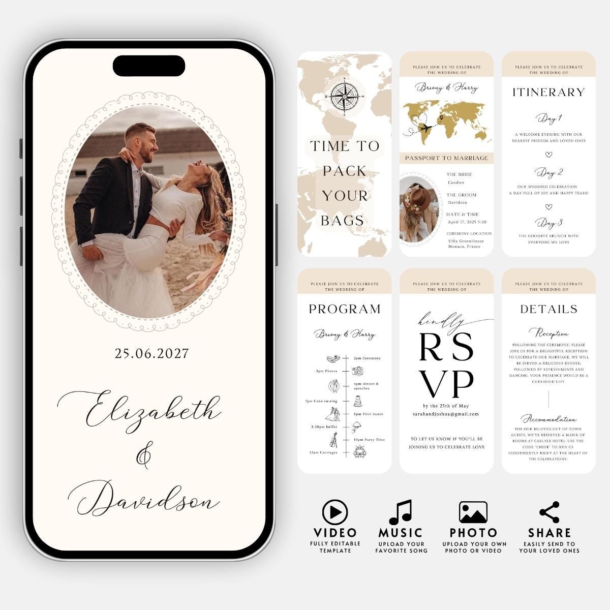 Destination Wedding Video Invitation: Passport Design (Digital Template)
