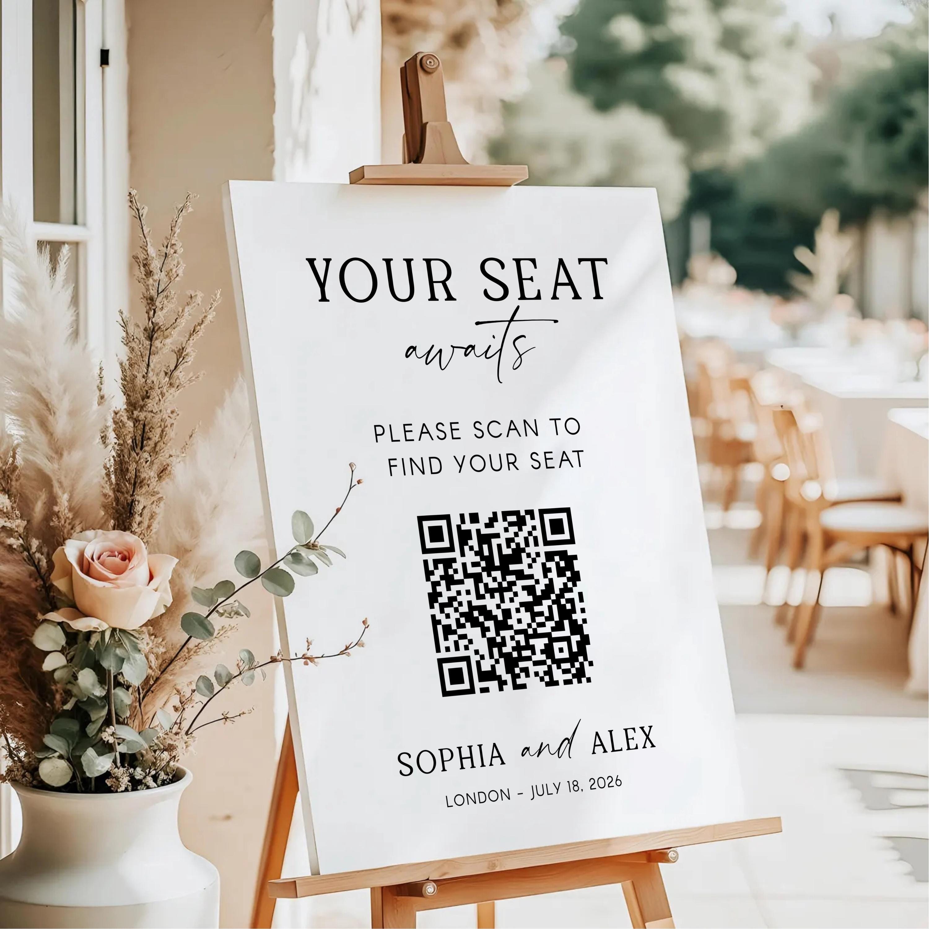 Digital Wedding Seating Chart Template: QR Code Welcome Sign