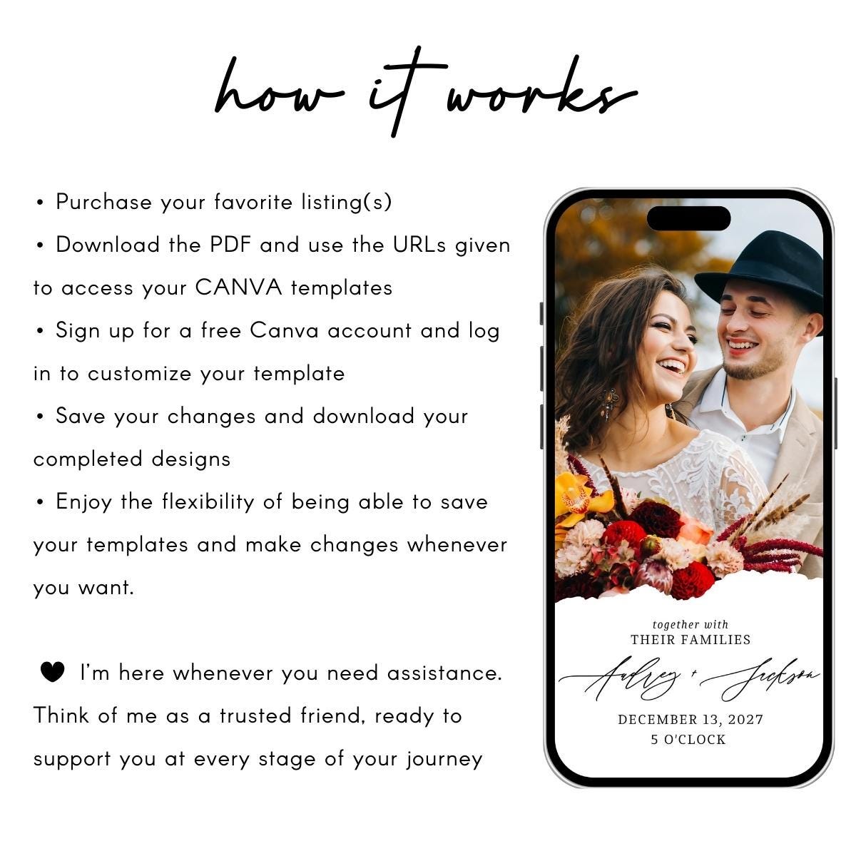 Animated Wedding Video Invitation Template, Canva Editable, Add Photo and Music