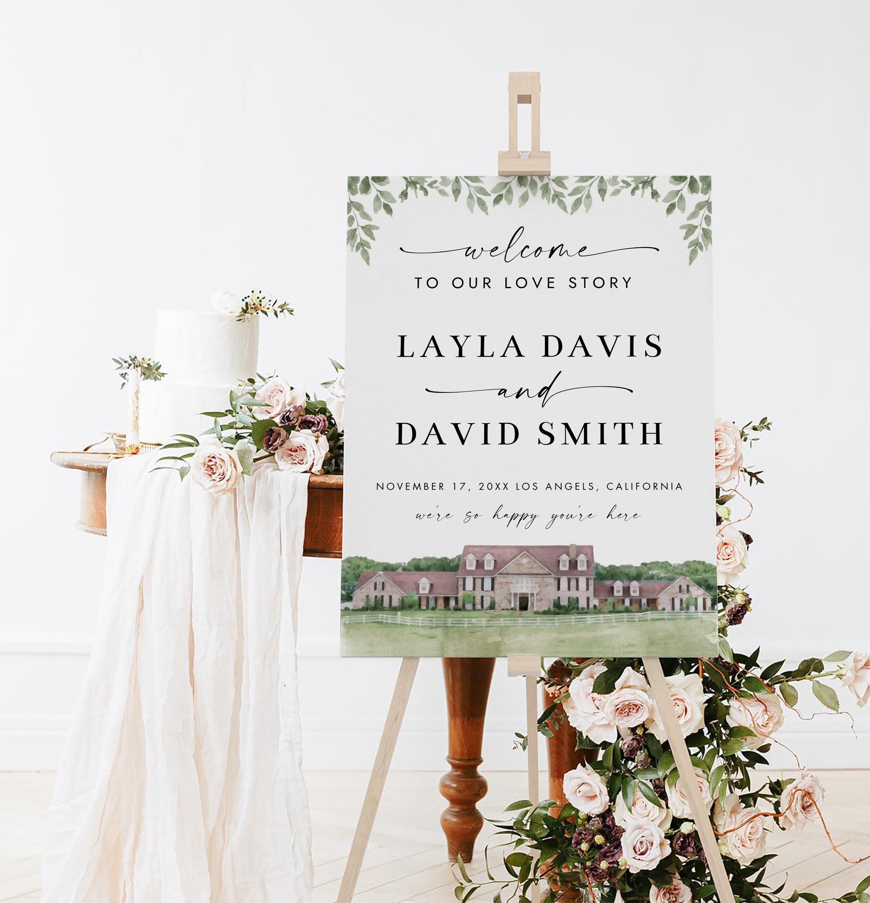 Custom Watercolor Venue Wedding Invitation | Printable Wedding Stationery Bundle | Editable Canva Template