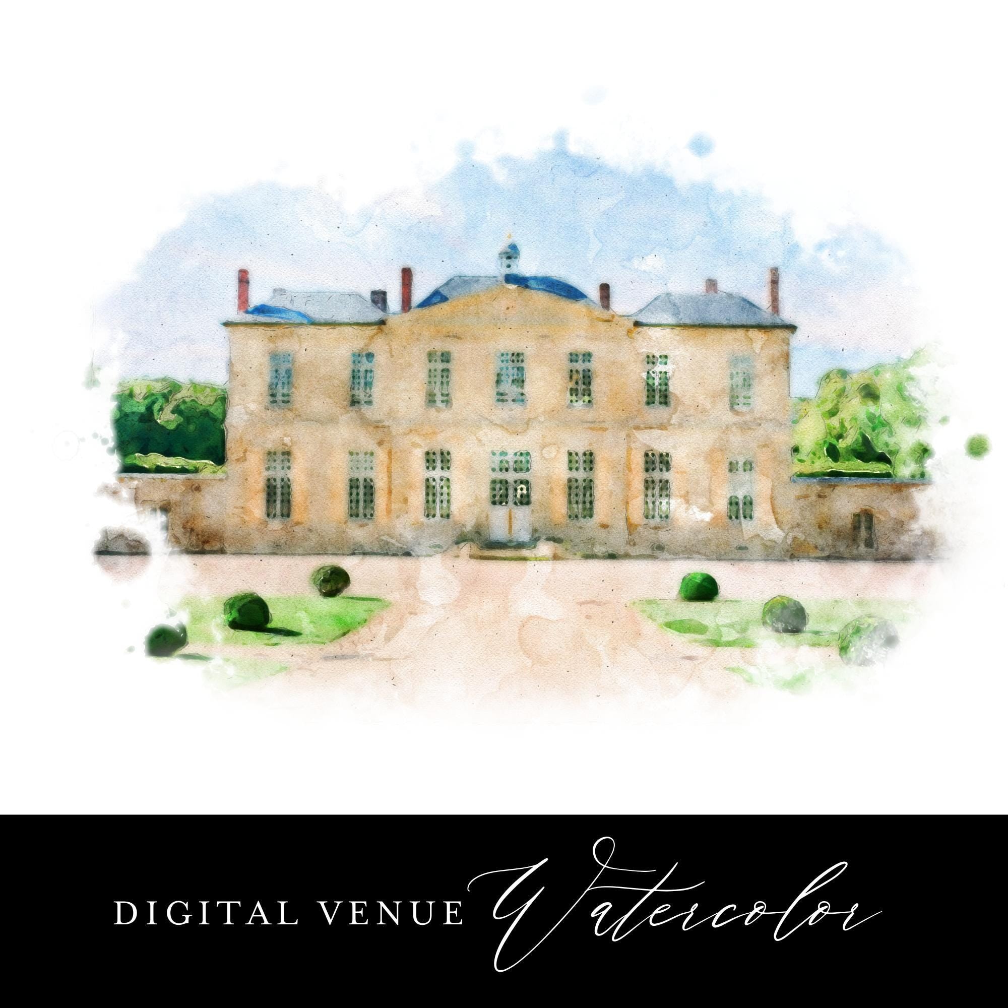 Custom Watercolor Venue Painting: Digital Wedding Illustration (PDF, JPG, PNG)