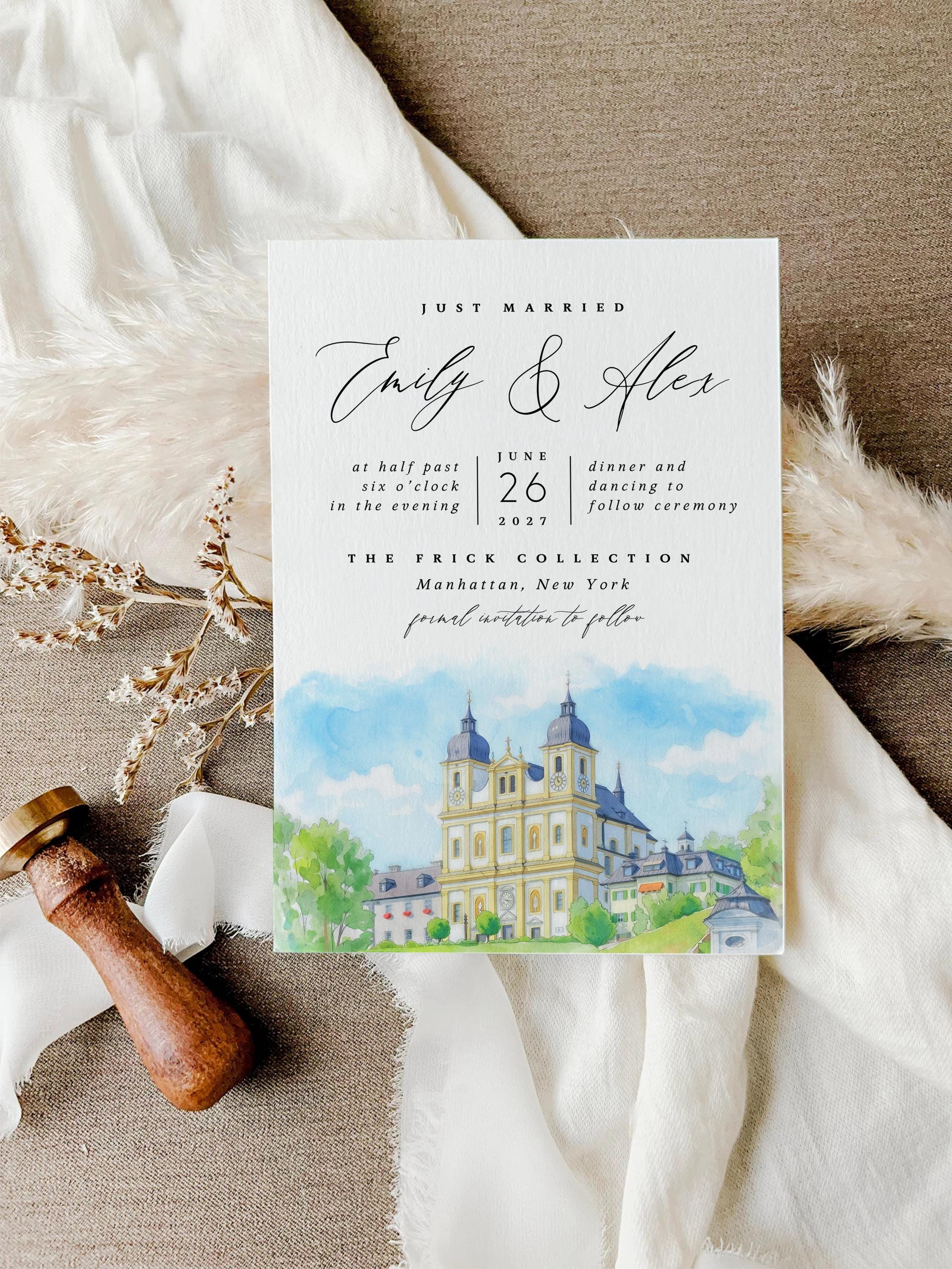 Custom Watercolor Venue Wedding Invitation Suite | Modern Invite set | Editable Canva Template