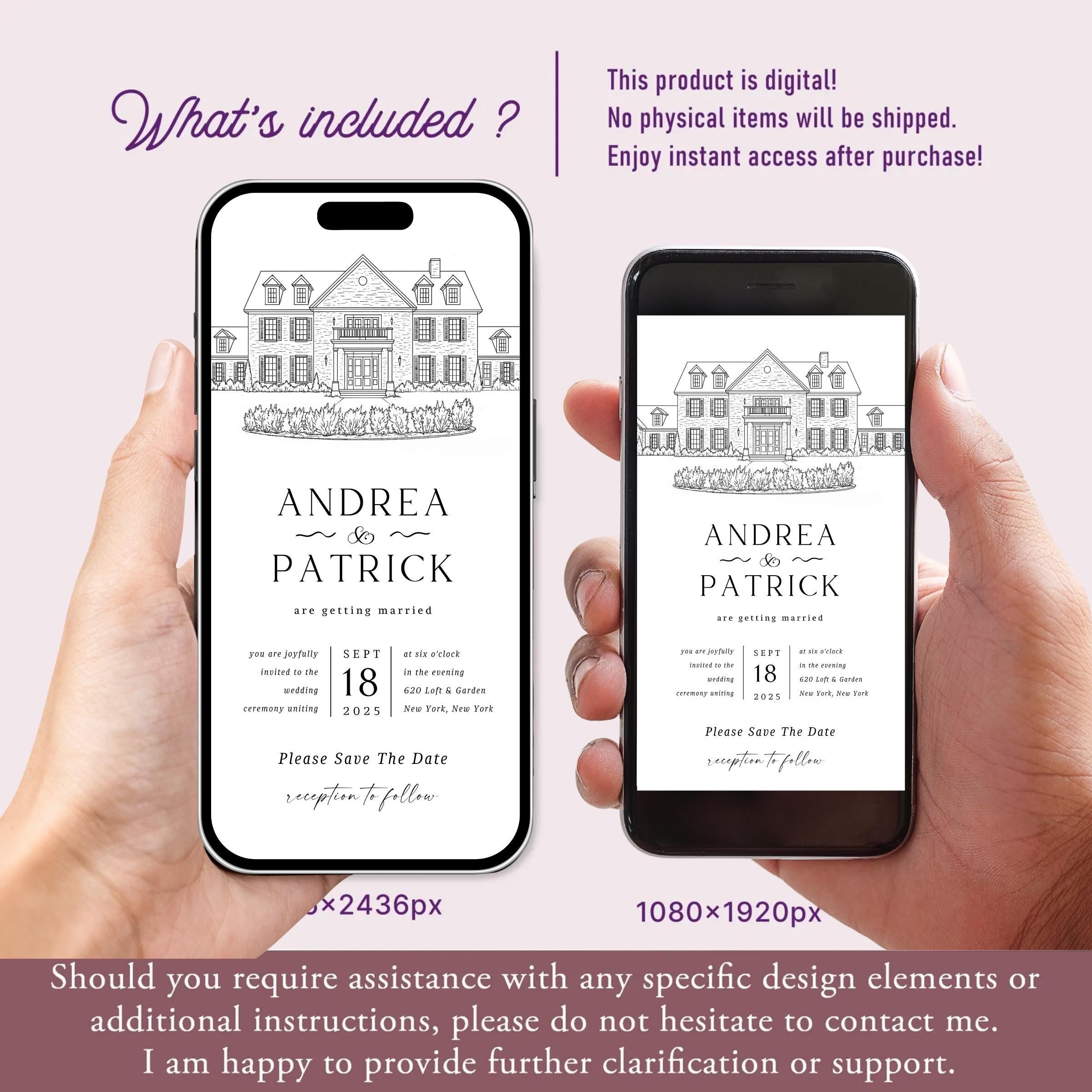 Digital Venue Sketch Save the Date: Personalized E-vite (JPEG, PNG, PDF