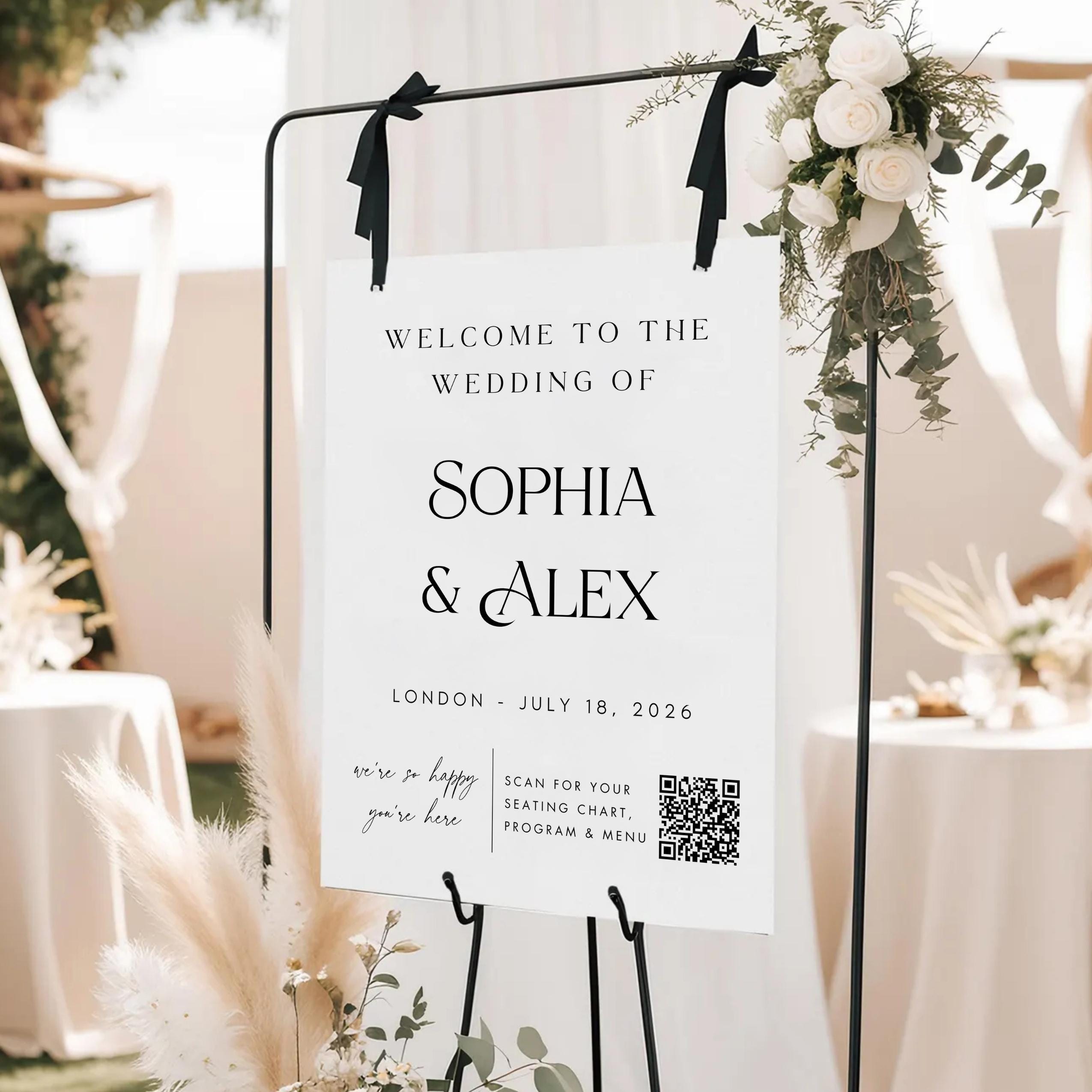 Wedding Seating Chart Website: Digital QR Code Sign - Editable Canva