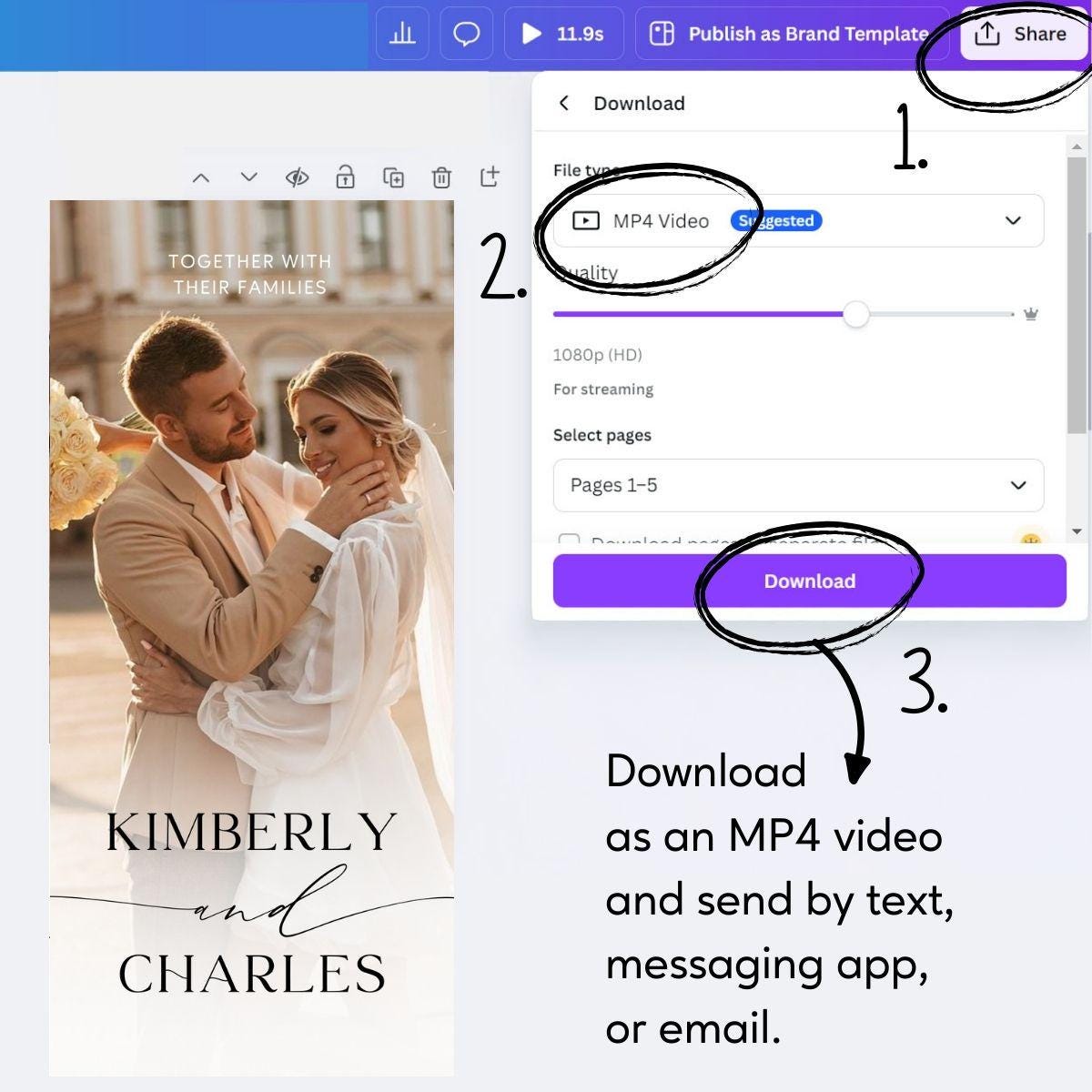 Minimalist Wedding Video Invitation: Animated Photo Template (Canva Editable)