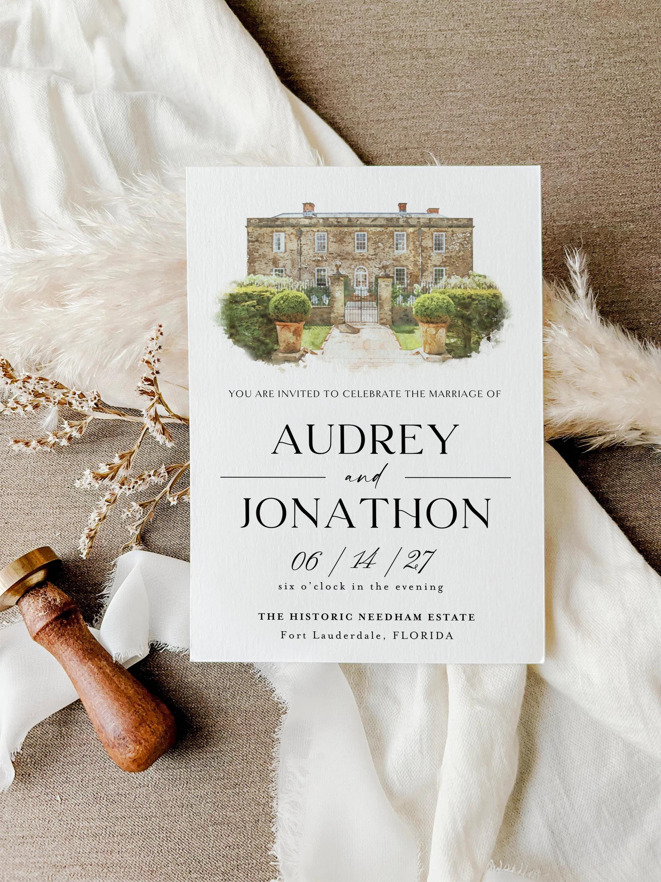 Custom Watercolor Wedding Venue Illustration, Anniversary Gift (Digital Download)