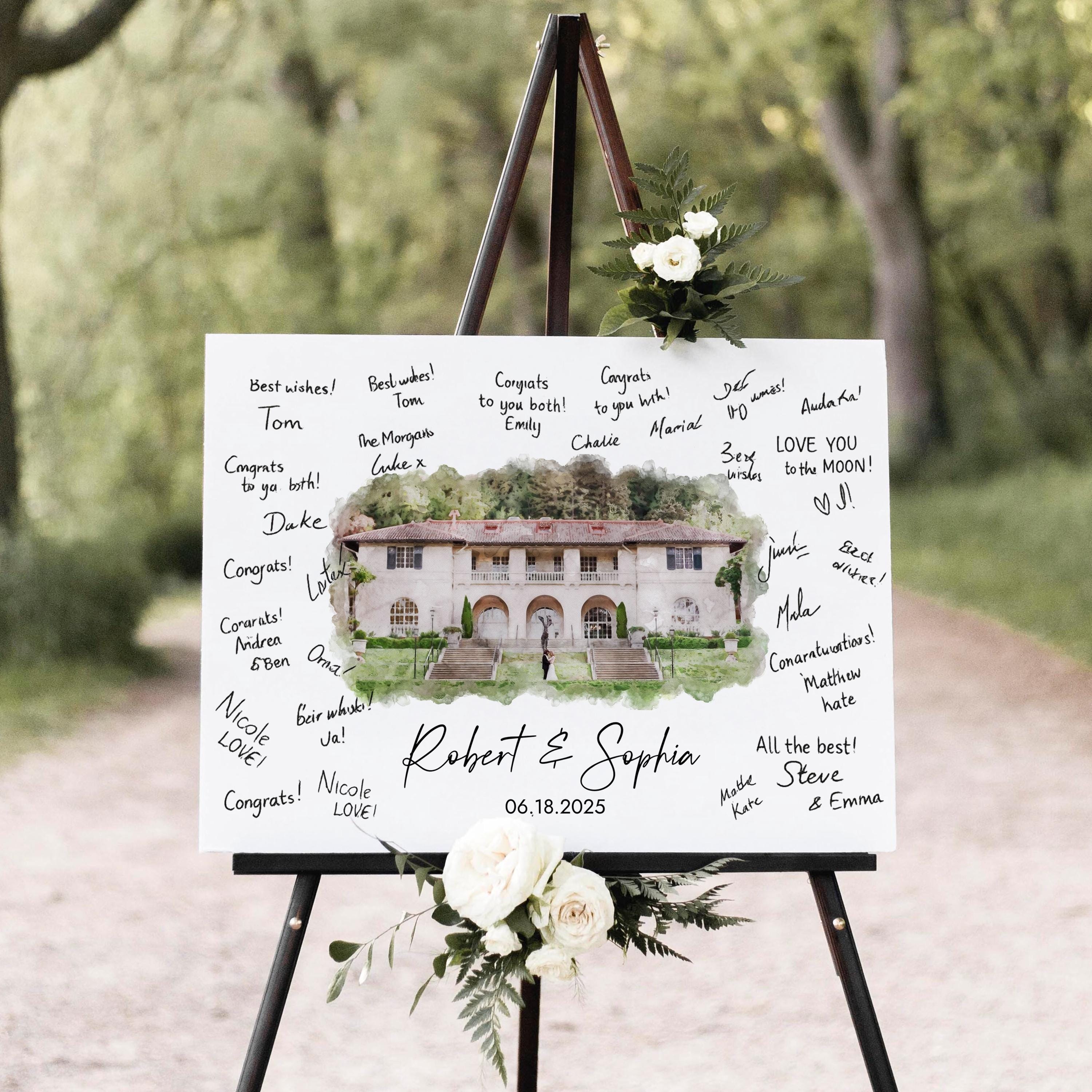 Custom Watercolor Wedding Venue Illustration: Digital File