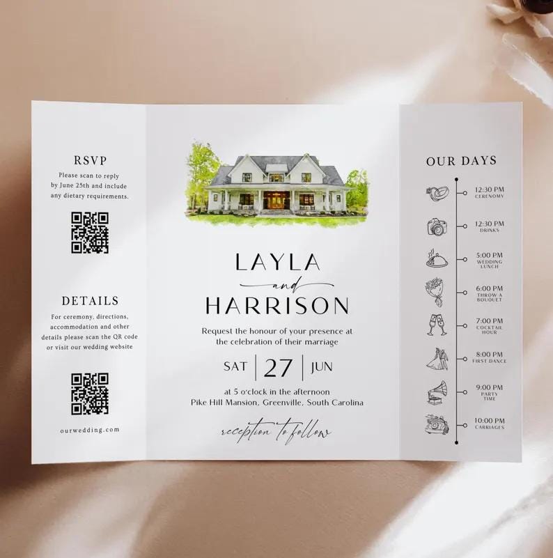 Custom Watercolor Venue Painting: Digital Wedding Illustration (PDF, JPG, PNG)