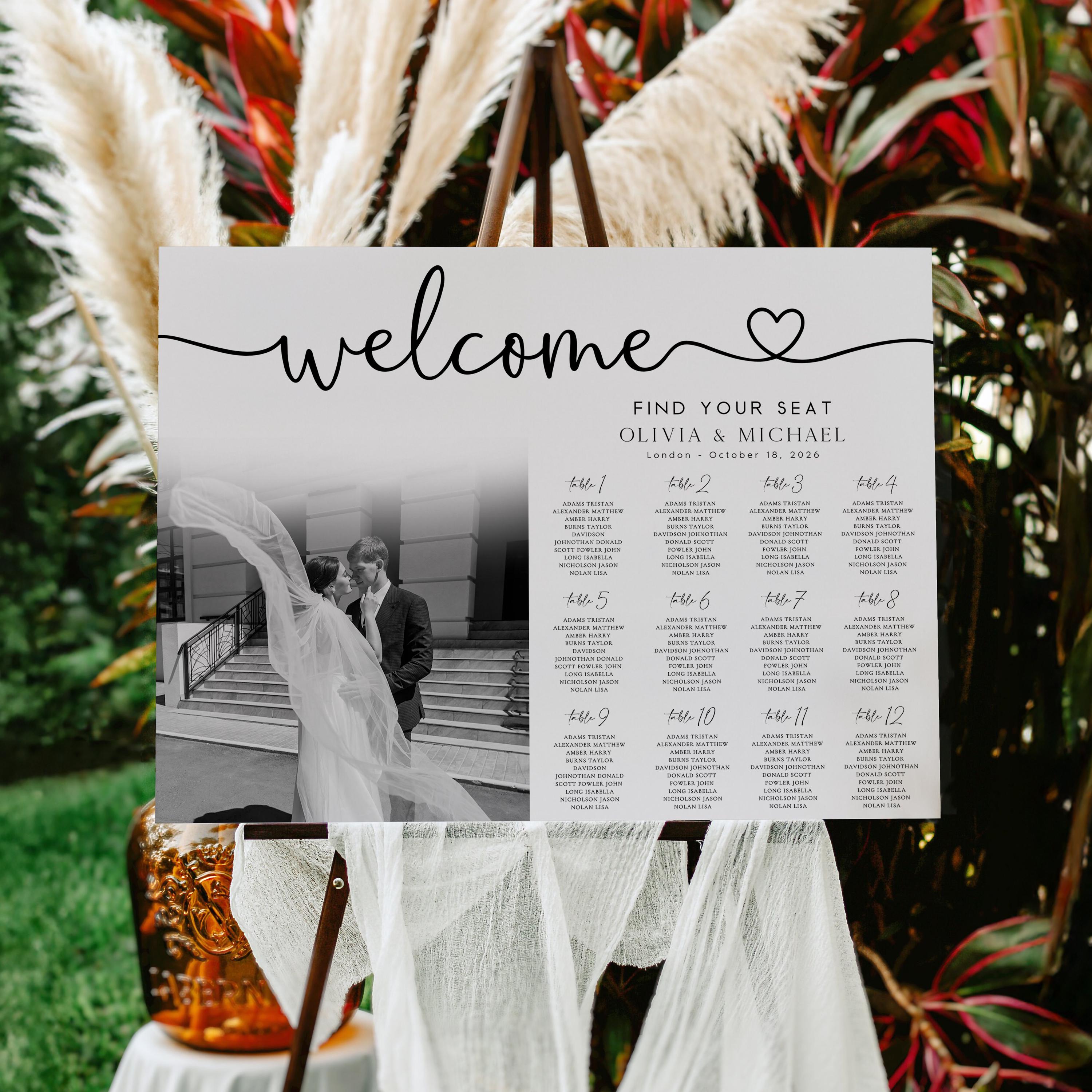 Minimalist Photo Wedding Seating Chart Template: Editable Canva Design (Digital Download