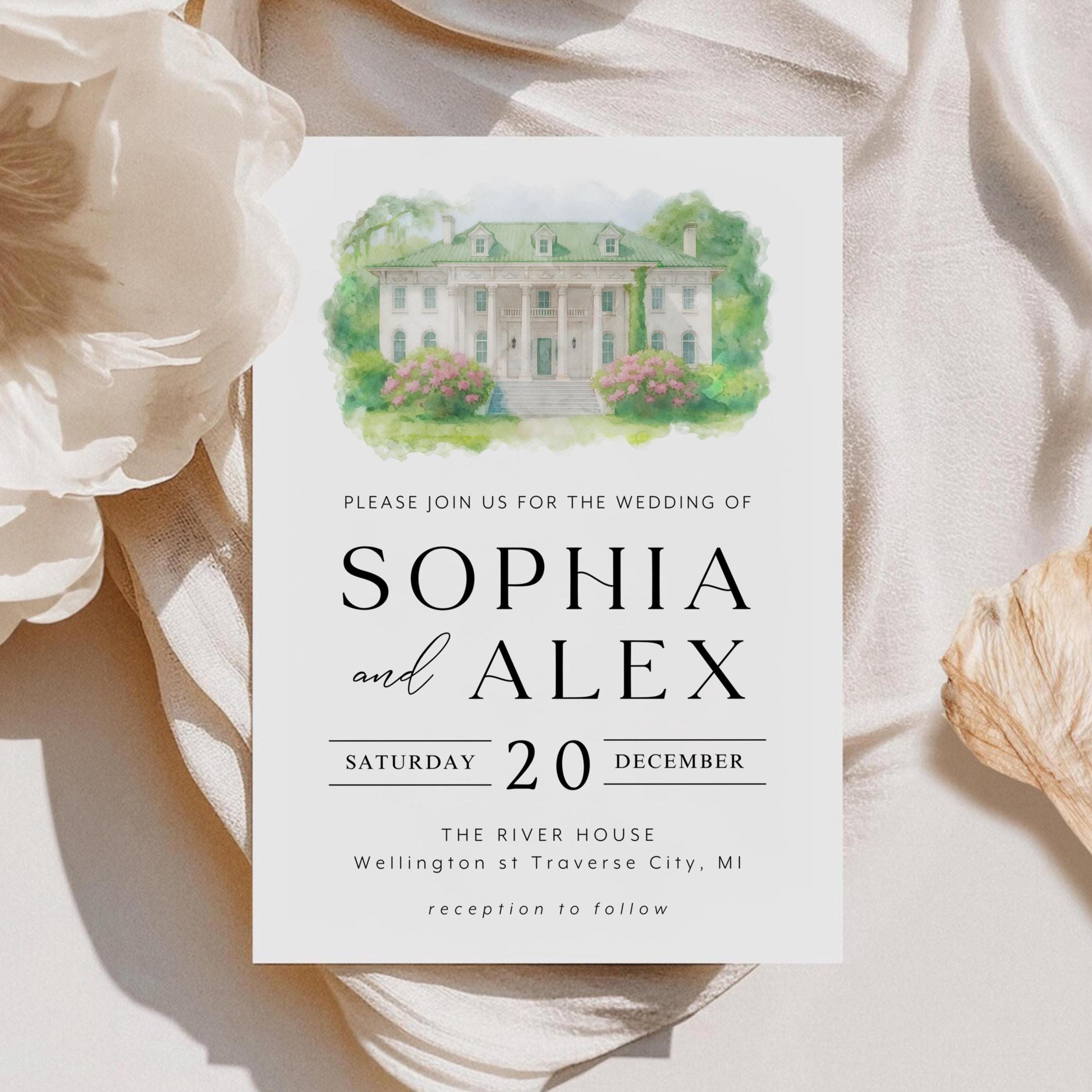 Custom Watercolor Wedding Venue Invitation Template: DIY Canva Design (Digital Download