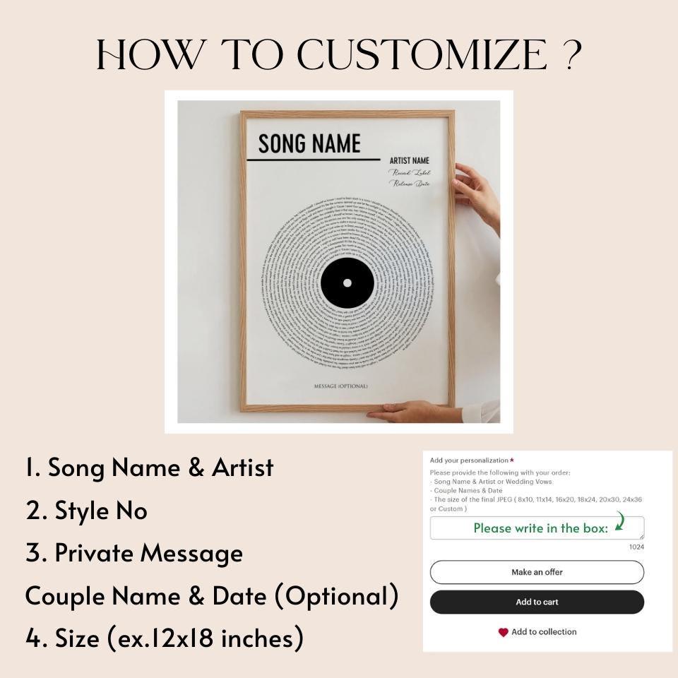 Vinyl Record Song Lyrics Print - Personalized Digital Art