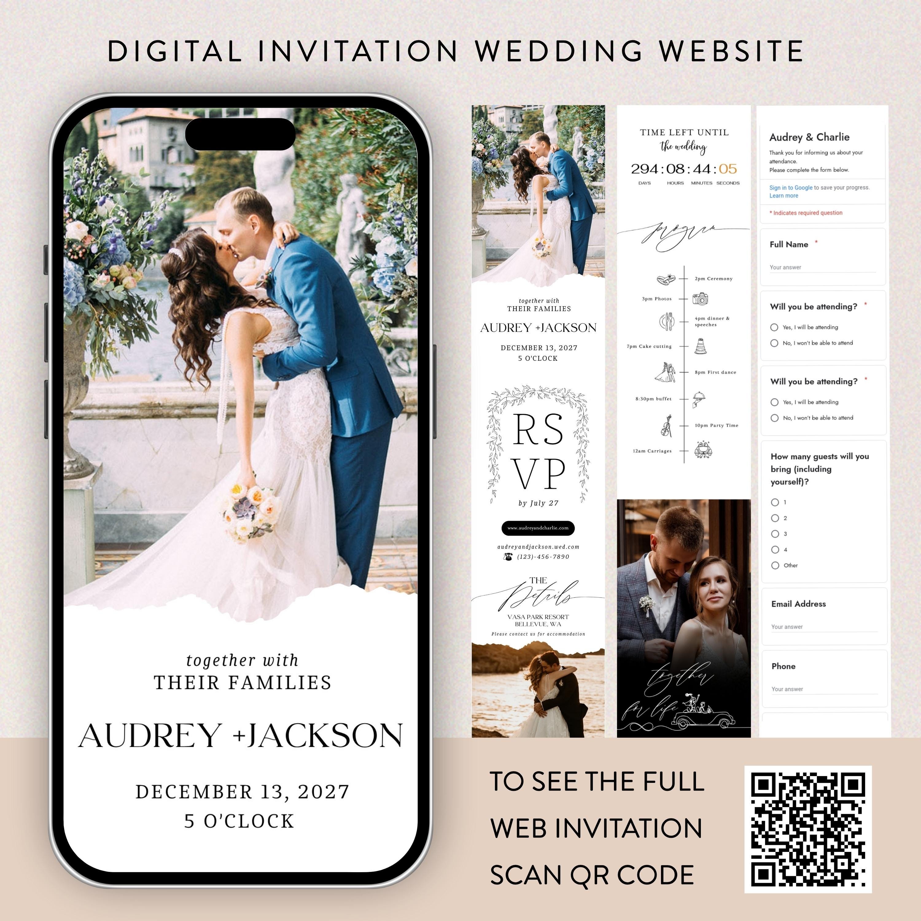 Digital Wedding Invitation Website: RSVP, Countdown, Canva Template