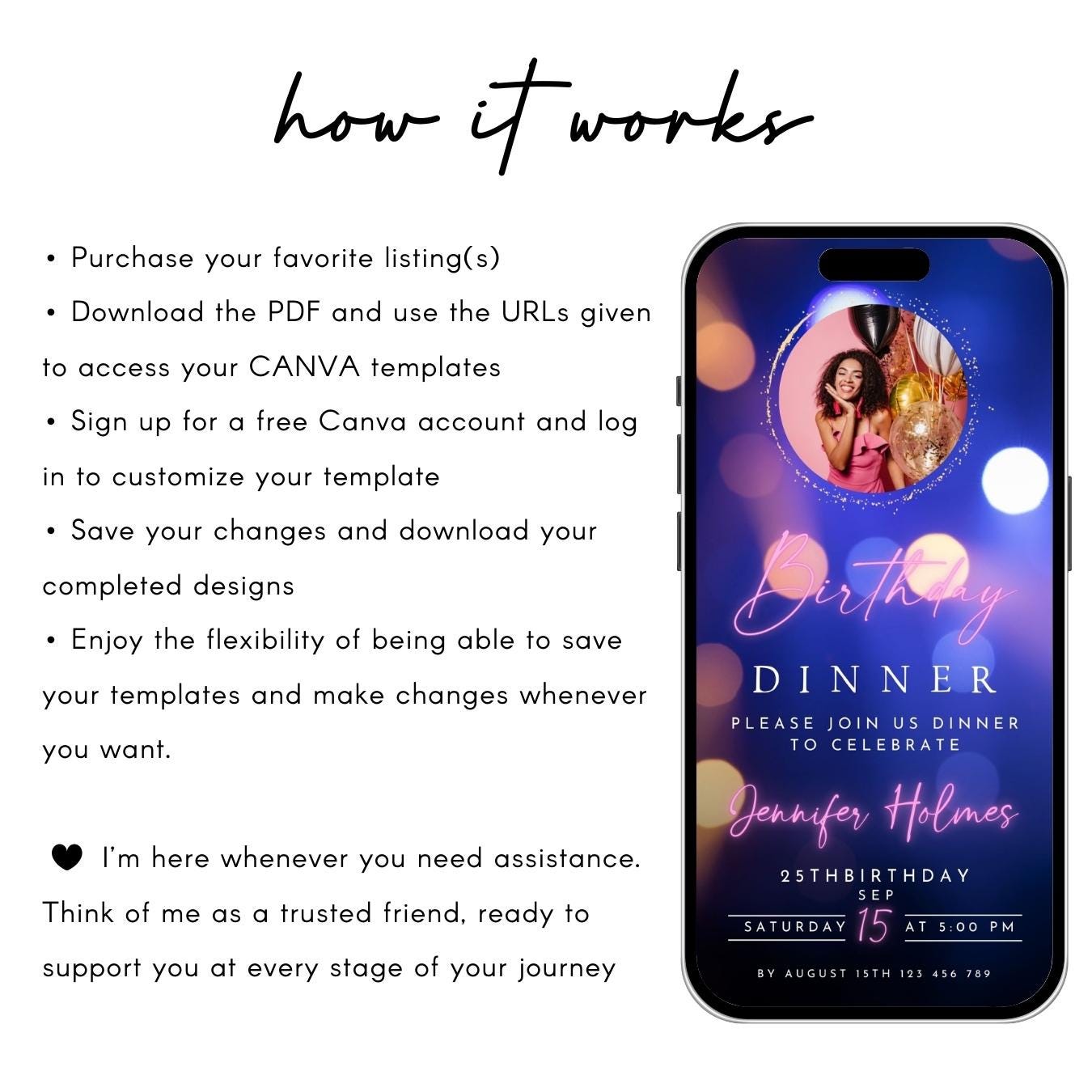 Editable Birthday Dinner Video Invitation Template (Canva)