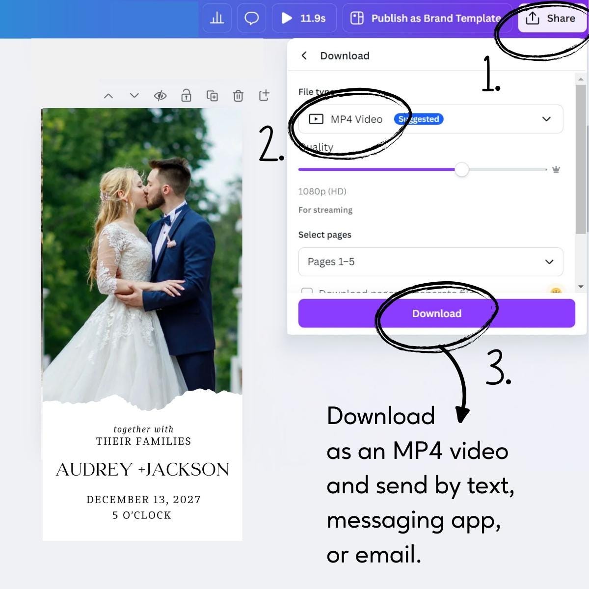 Minimalist Wedding Video Invitation: Animated Photo Template (Canva Editable)