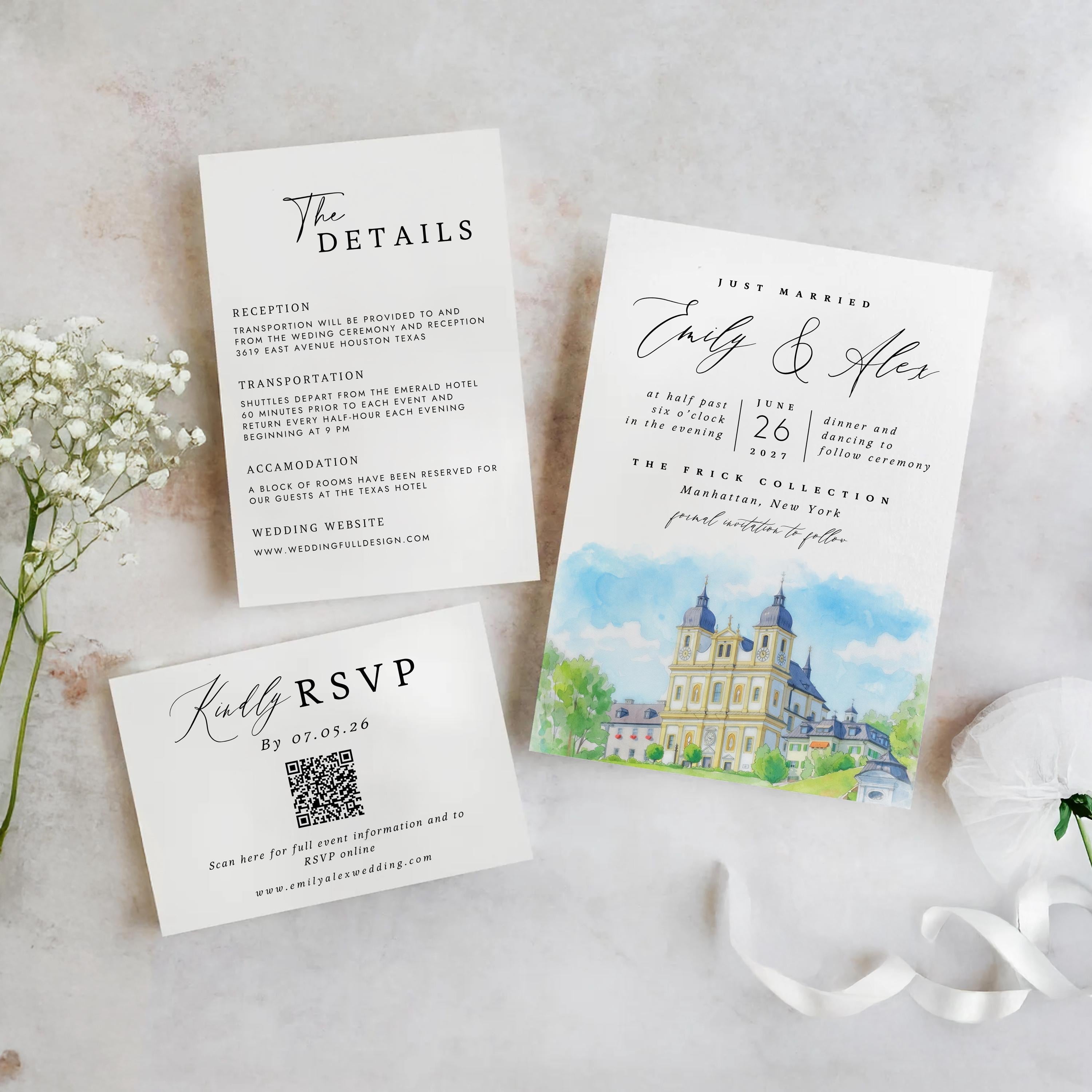 Custom Watercolor Venue Wedding Invitation | Editable Canva Invite Template | Modern Wedd Template,