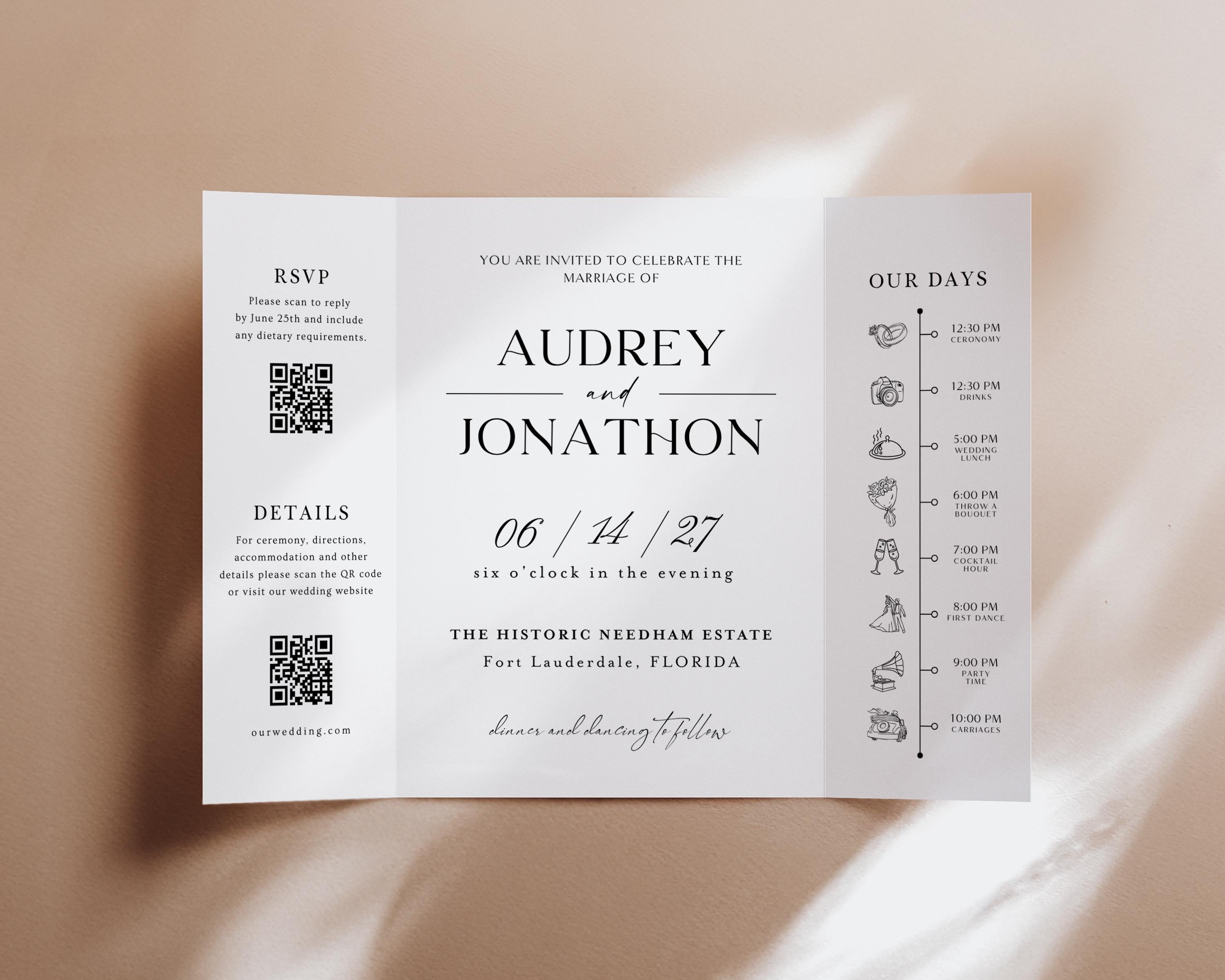 Photo Wedding Invitation Template, Gatefold Trifold, Editable Canva Minimalistic Invite