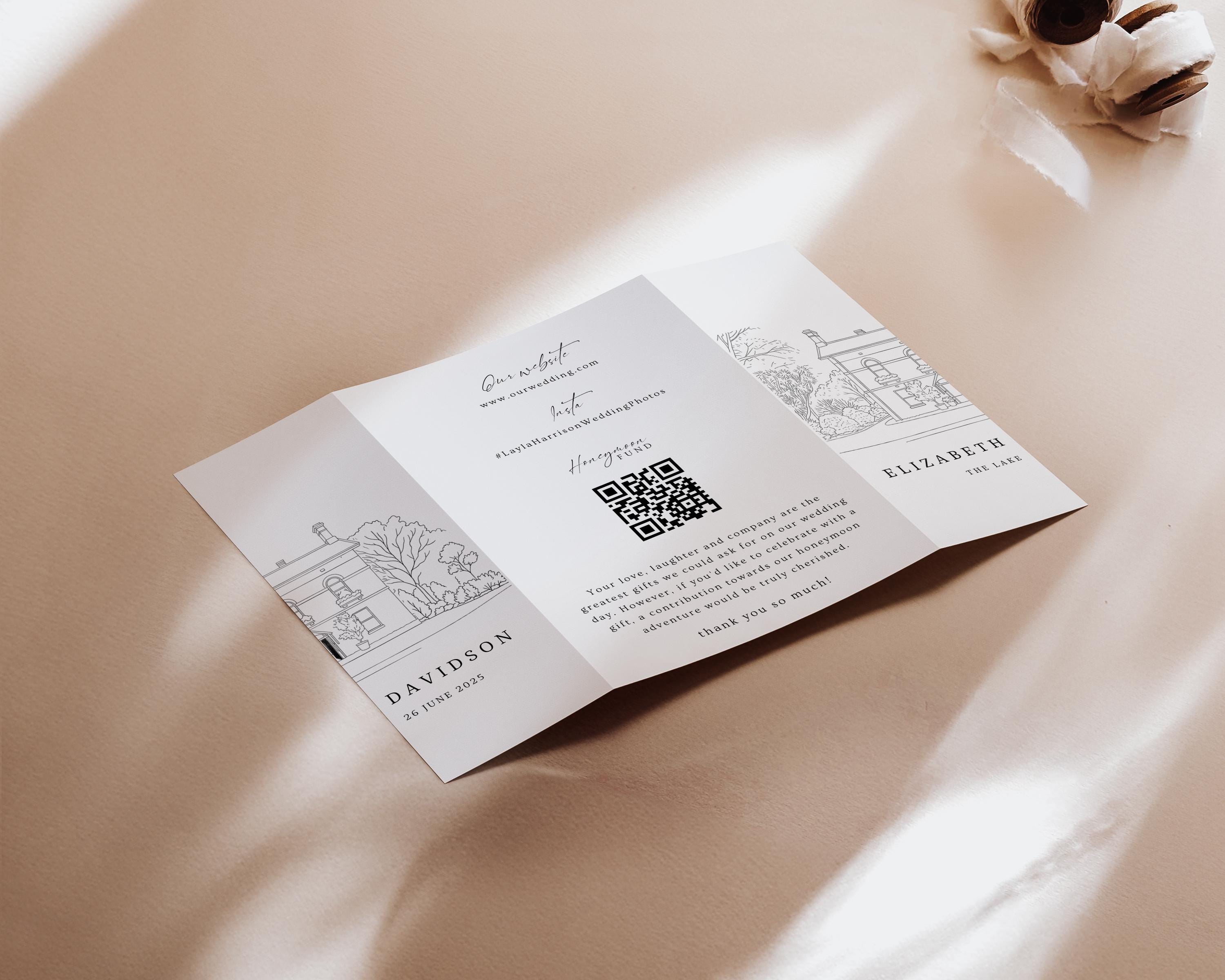 Gatefold Venue Sketch,Line drawing Gatefold Wedding Invitation, Gatefold Wedding Invitation, Gatefold, Wedding Venue Illustration for Invite