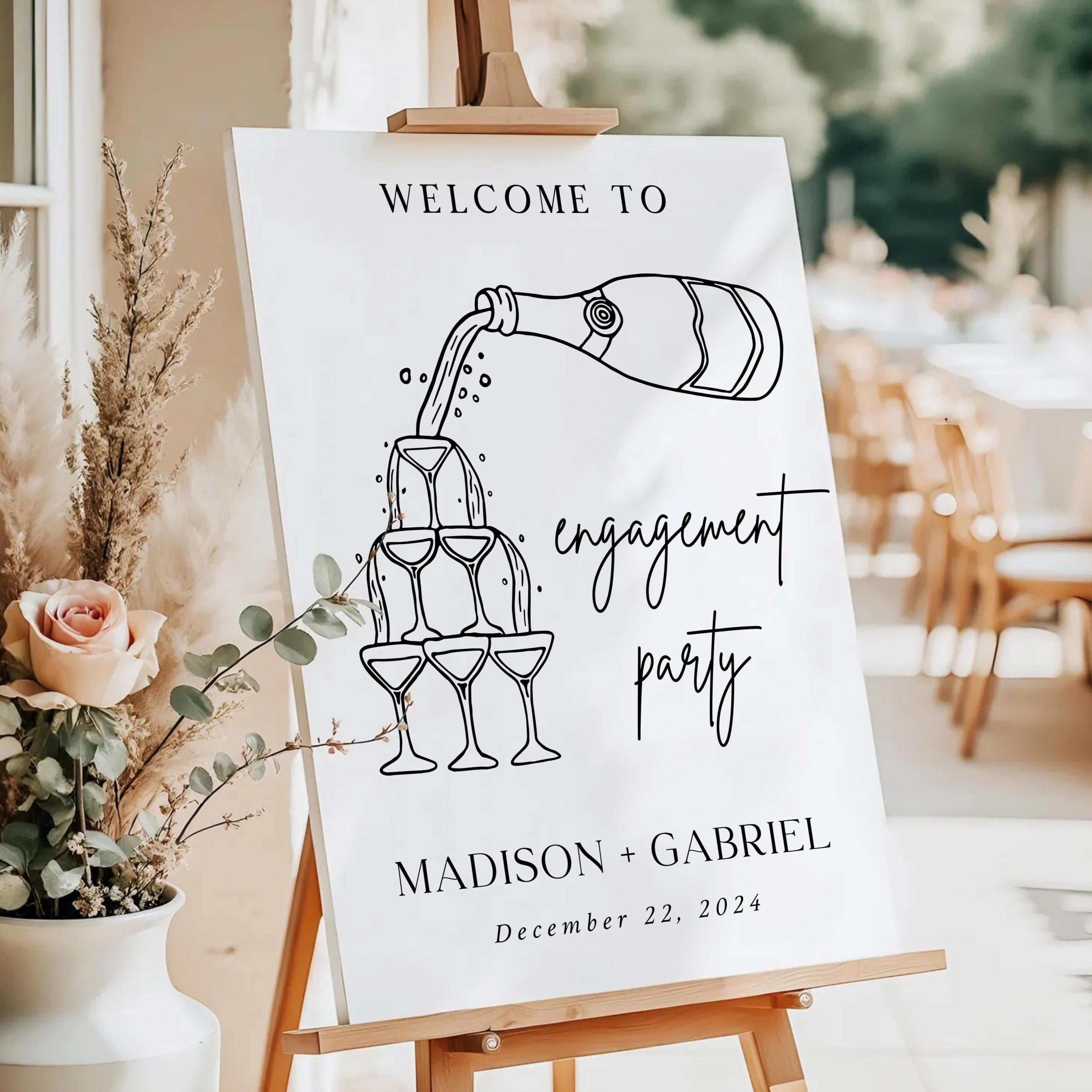 Engagement Party Welcome Sign: Modern Calligraphy, Editable Canva (Digital File)