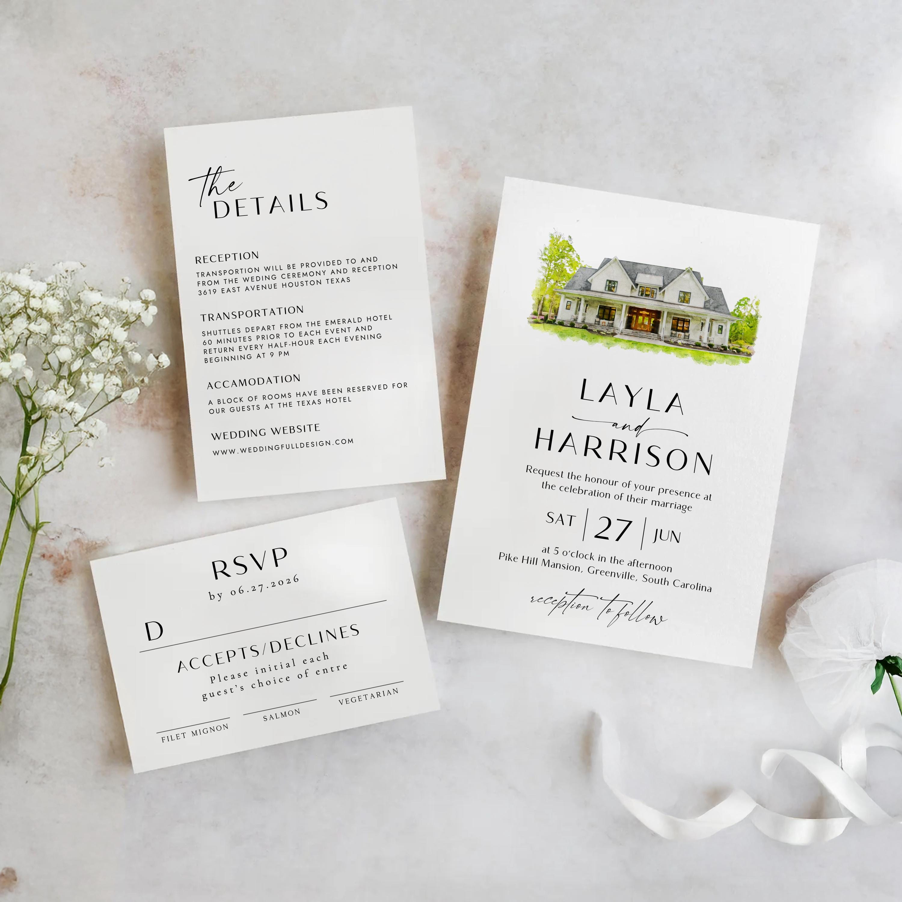Custom Watercolor Wedding Venue Invitation Template: DIY Canva Design (Digital Download)
