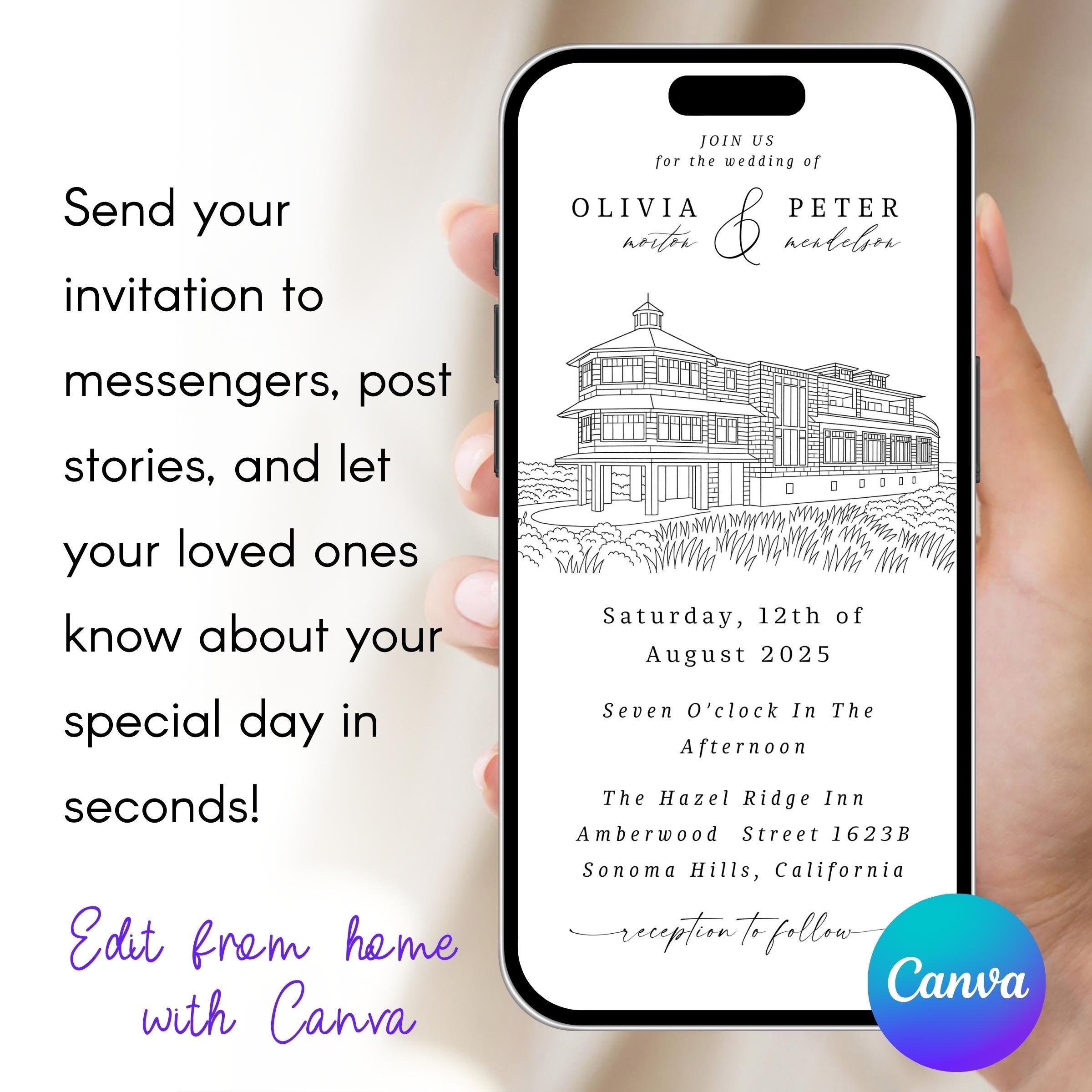 Digital Venue Sketch Save the Date: Personalized E-vite (JPEG, PNG, PDF