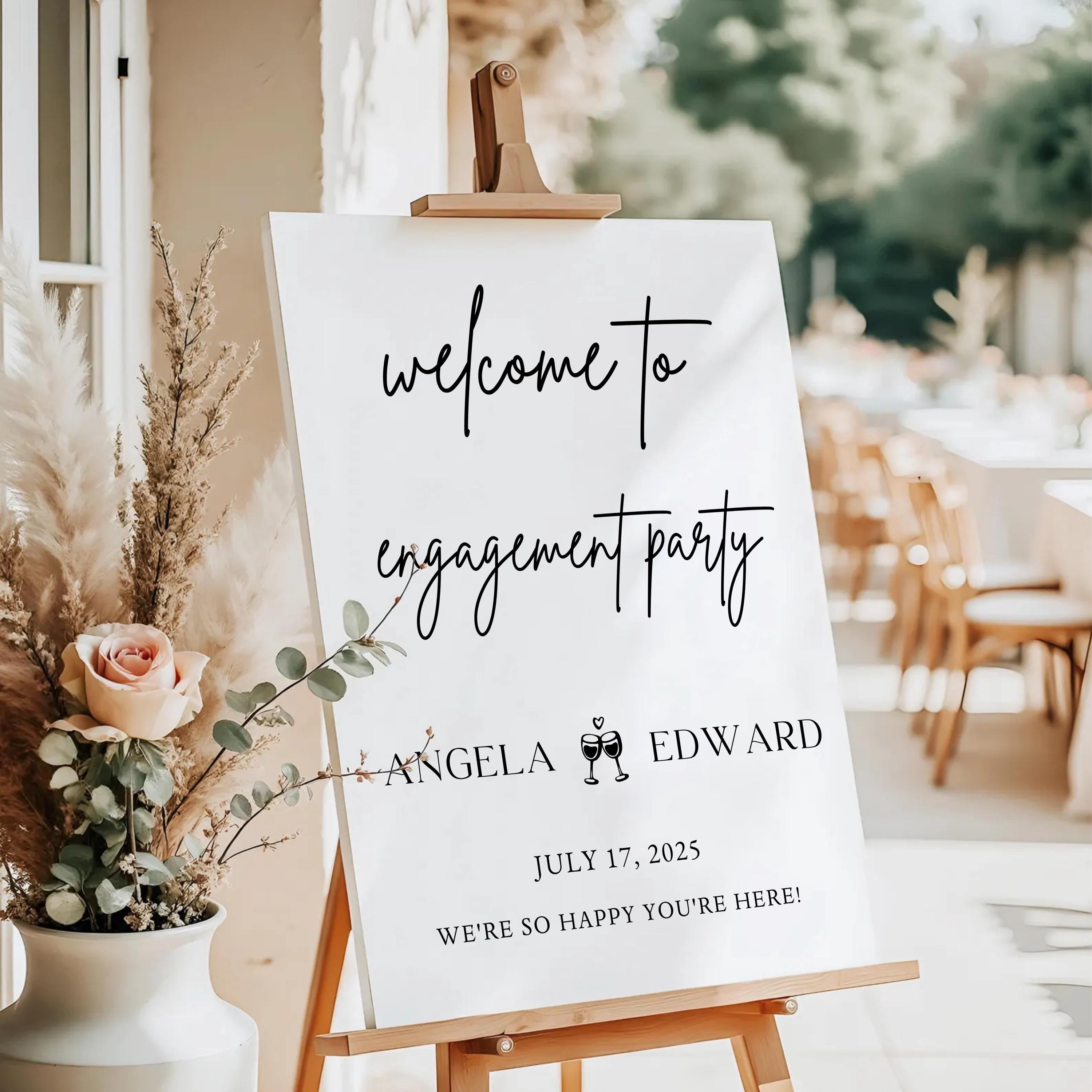 Engagement Party Welcome Sign: Modern Calligraphy, Editable Canva (Digital File)