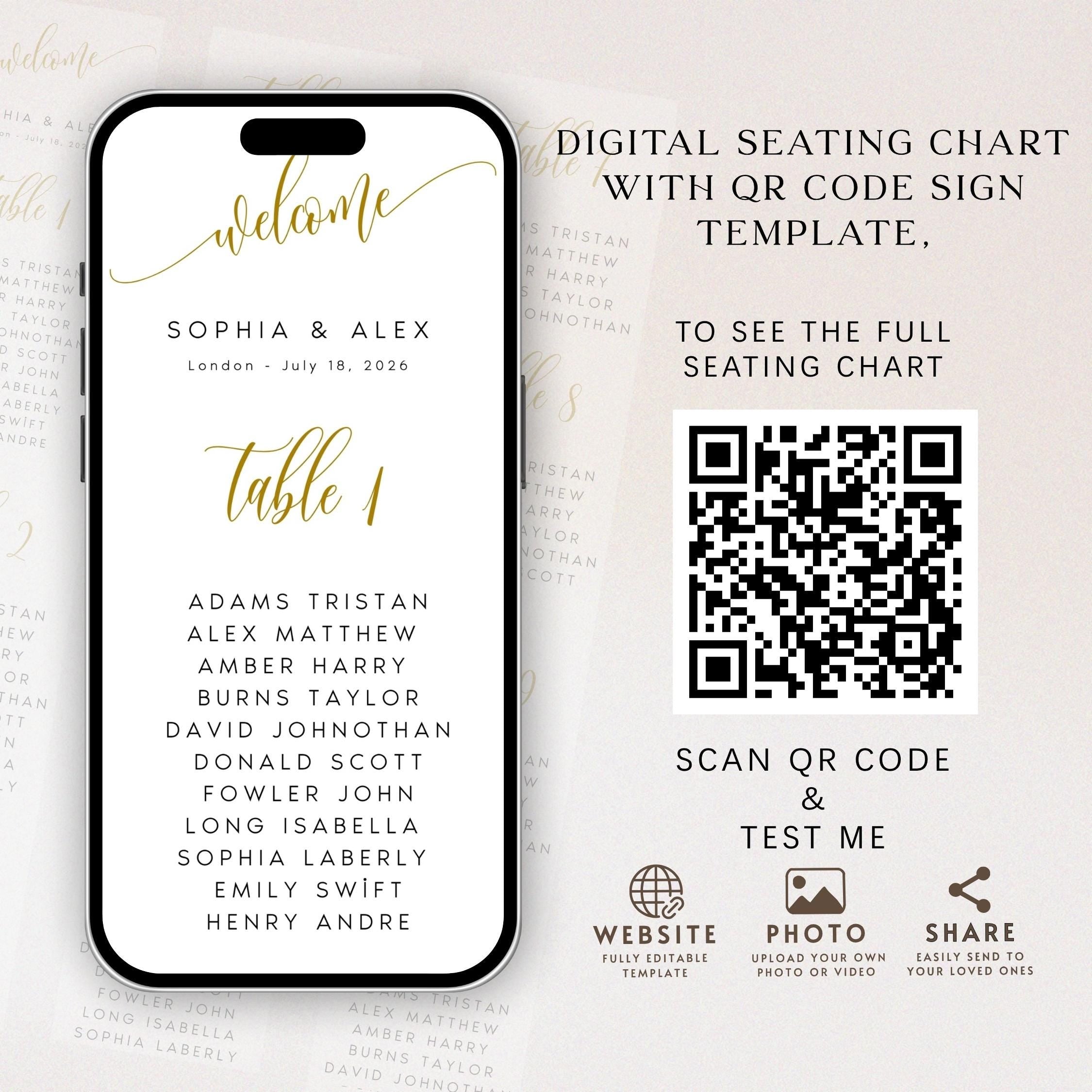 Digital Wedding Seating Chart Template: QR Code Welcome Sign