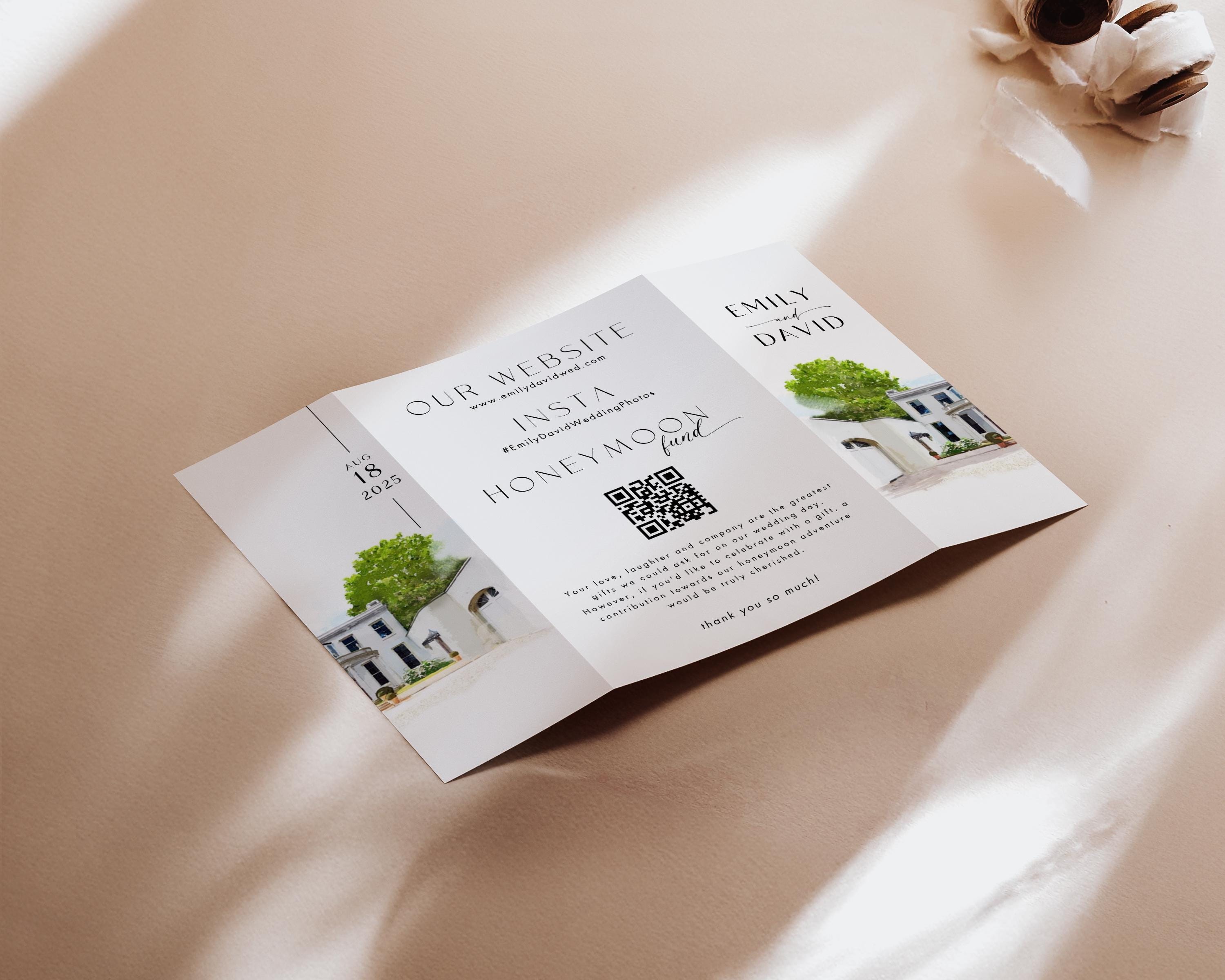 Watercolor Venue Wedding Invitation, Editable Gatefold Canva Template, Custom Invite