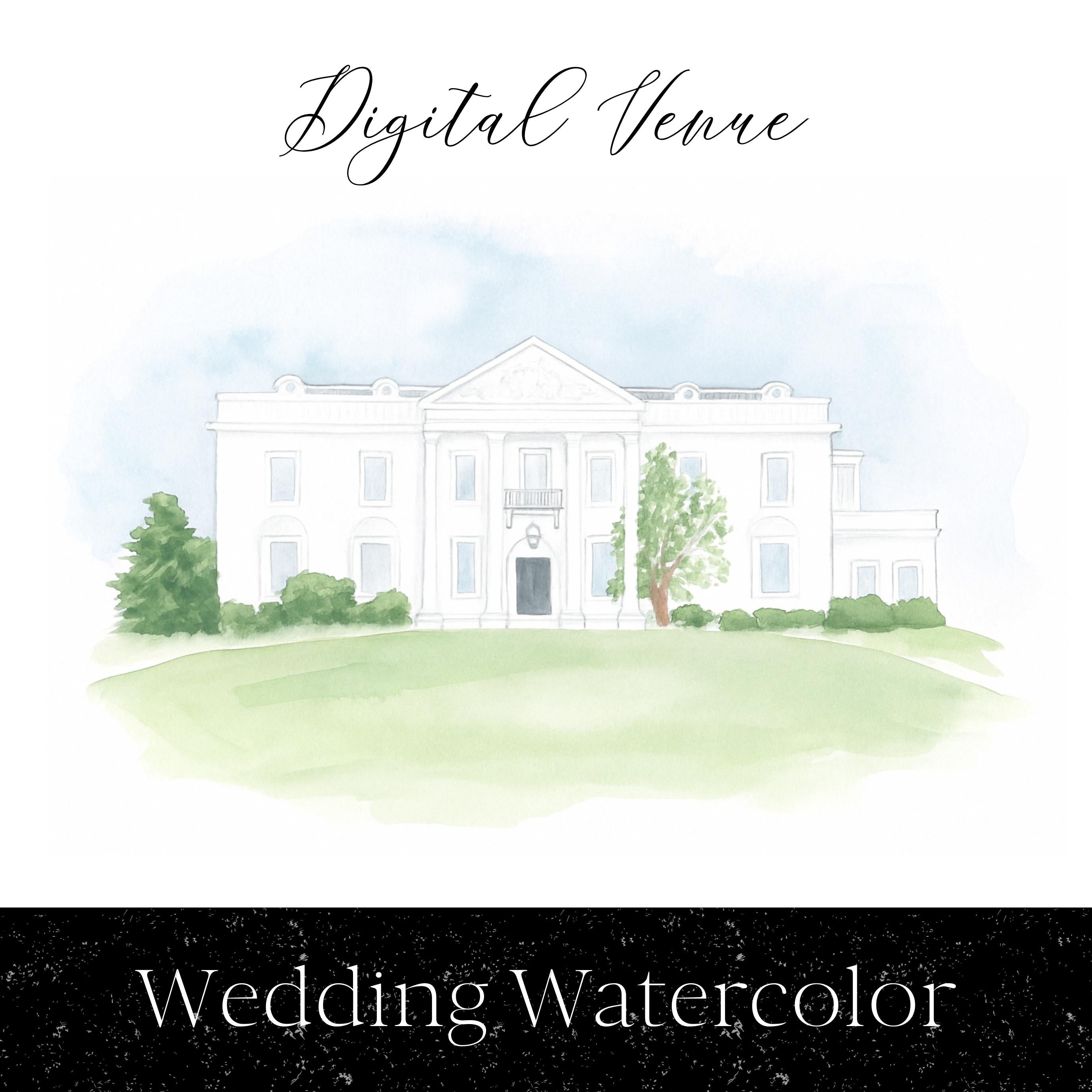 Custom Wedding Venue Watercolor Illustration: Digital Art File