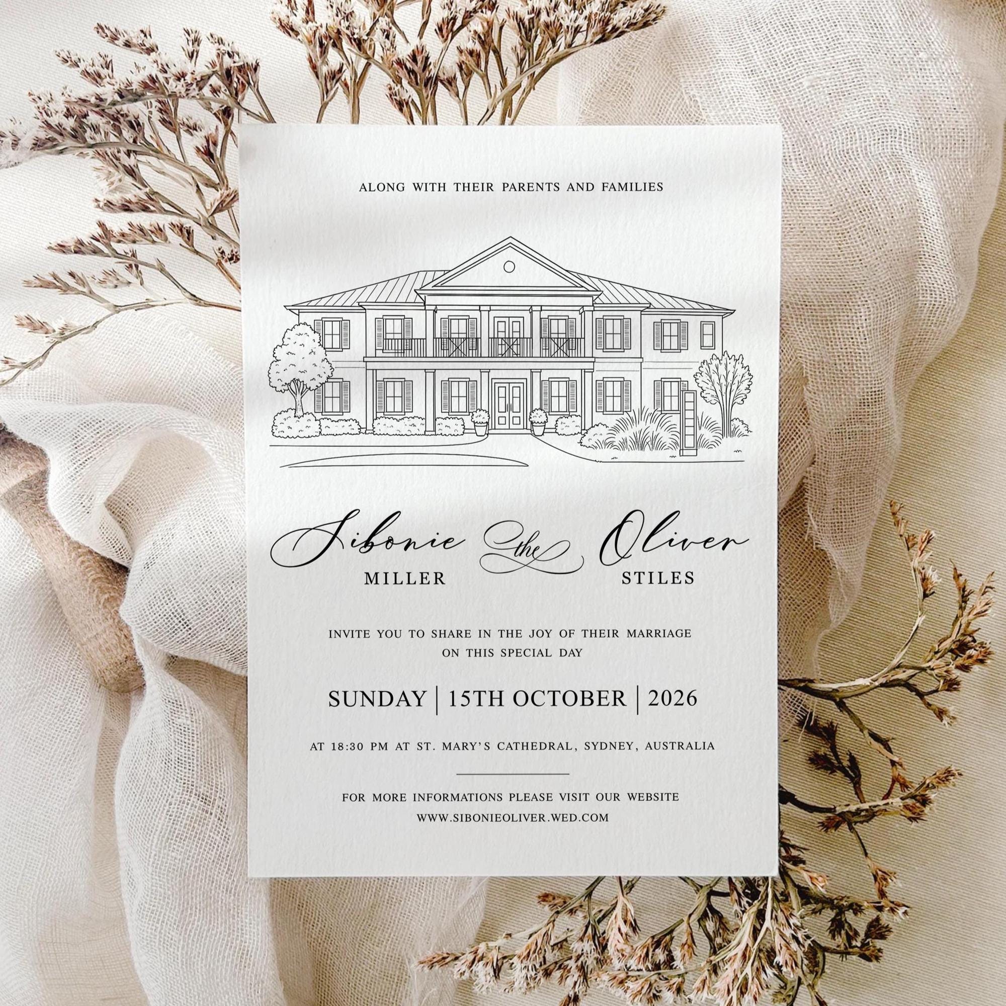 Custom Venue Sketch Invitations,  Wedding Venue Invitations, Custom Venue Illustration Invite, Editable Canva Template,