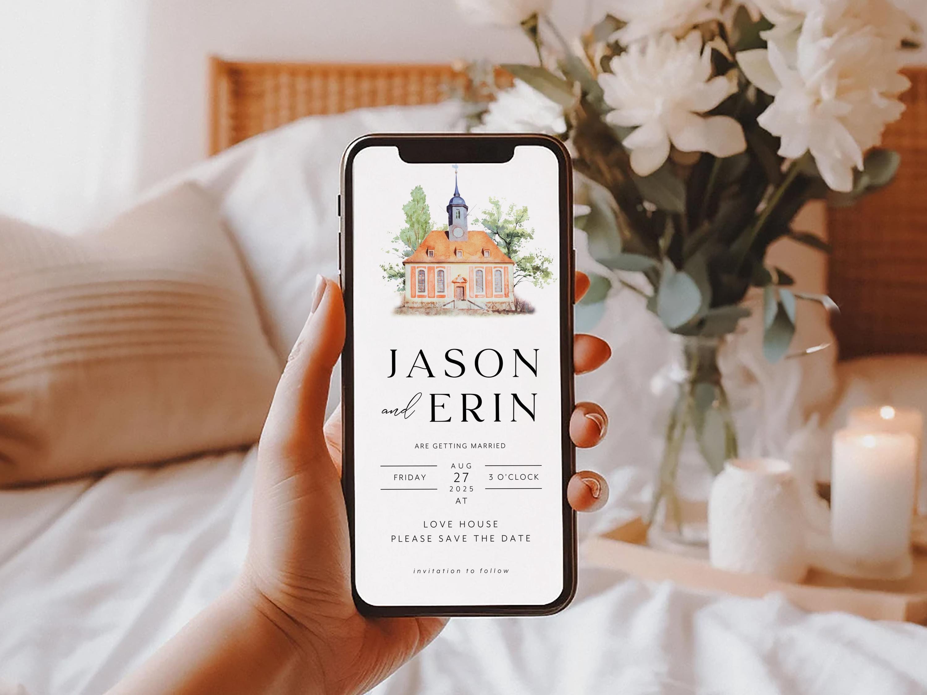 Watercolor Venue Digital Save the Date E-vite