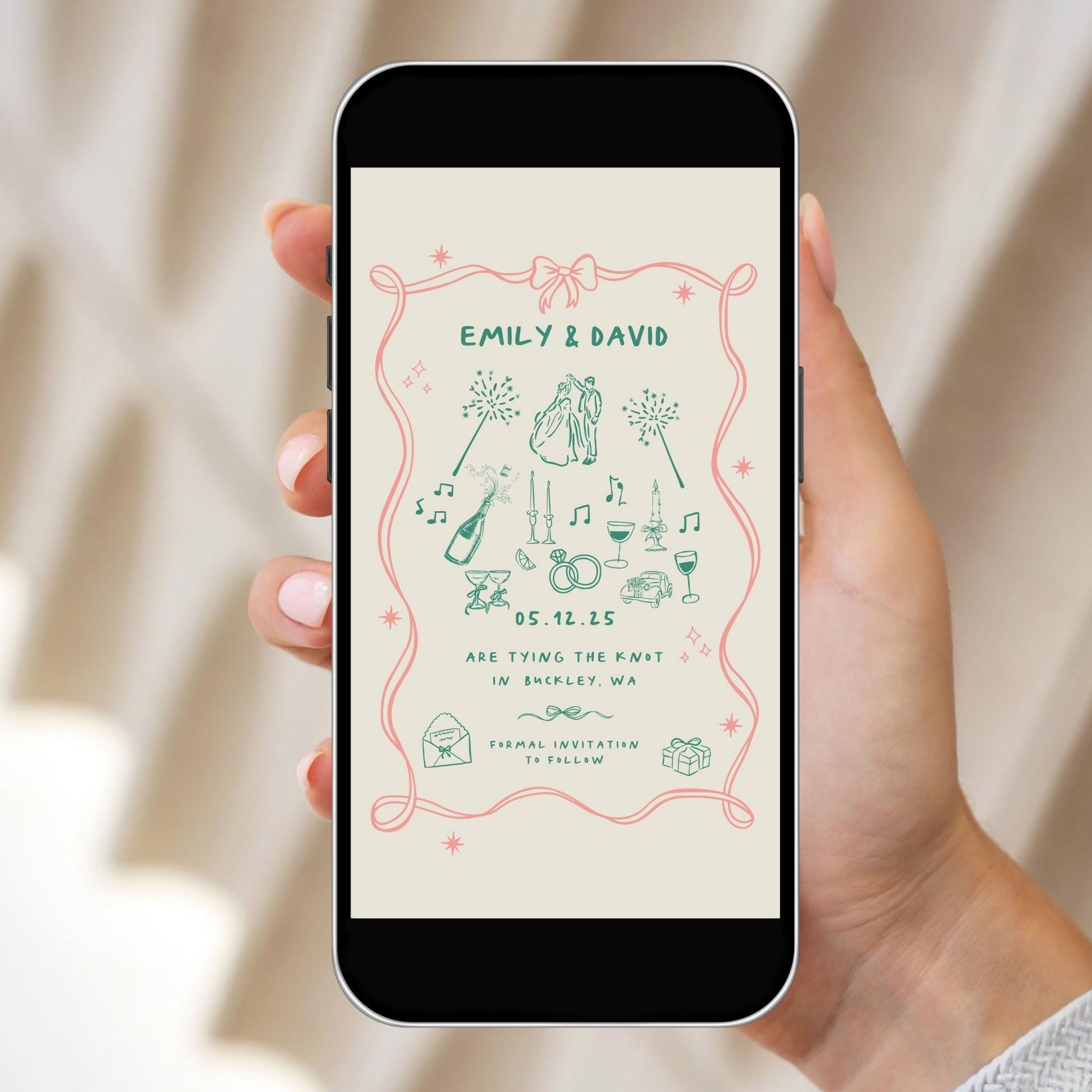 Hand-Drawn Wedding Invitation Template: Electronic Party Invite (Canva Template)